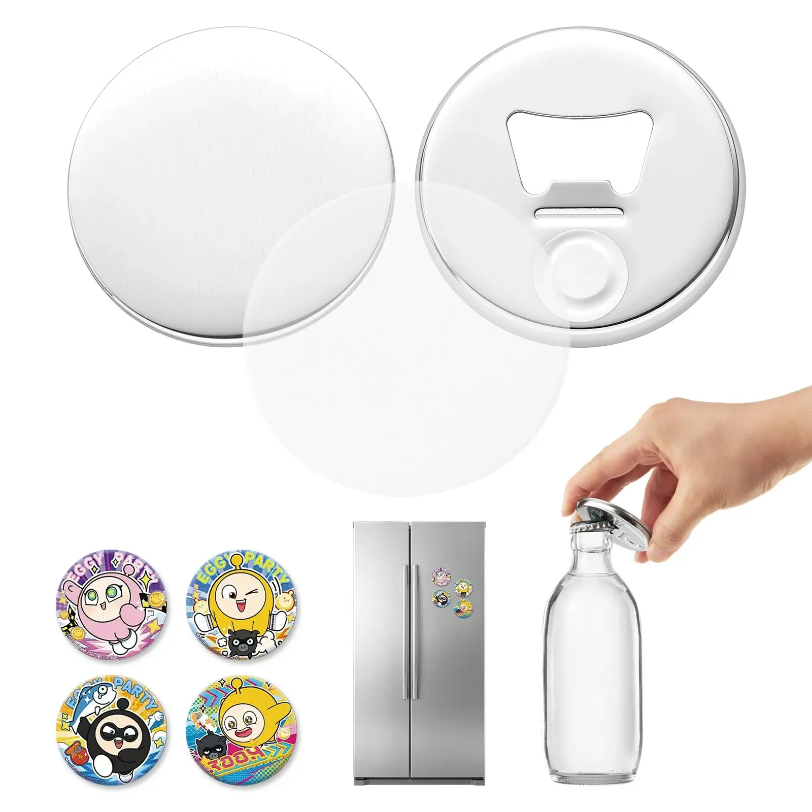 【toolupgrade】VEVOR Button Maker Supplies 50 Sets 2.28 in/ 58 mm Magnet Button Parts, with Magnetic and Bottle Opener Backs, Metal Shells, Clear Mylar Films, and Blank Circle Papers, for Home DIY, Kitchen Decor