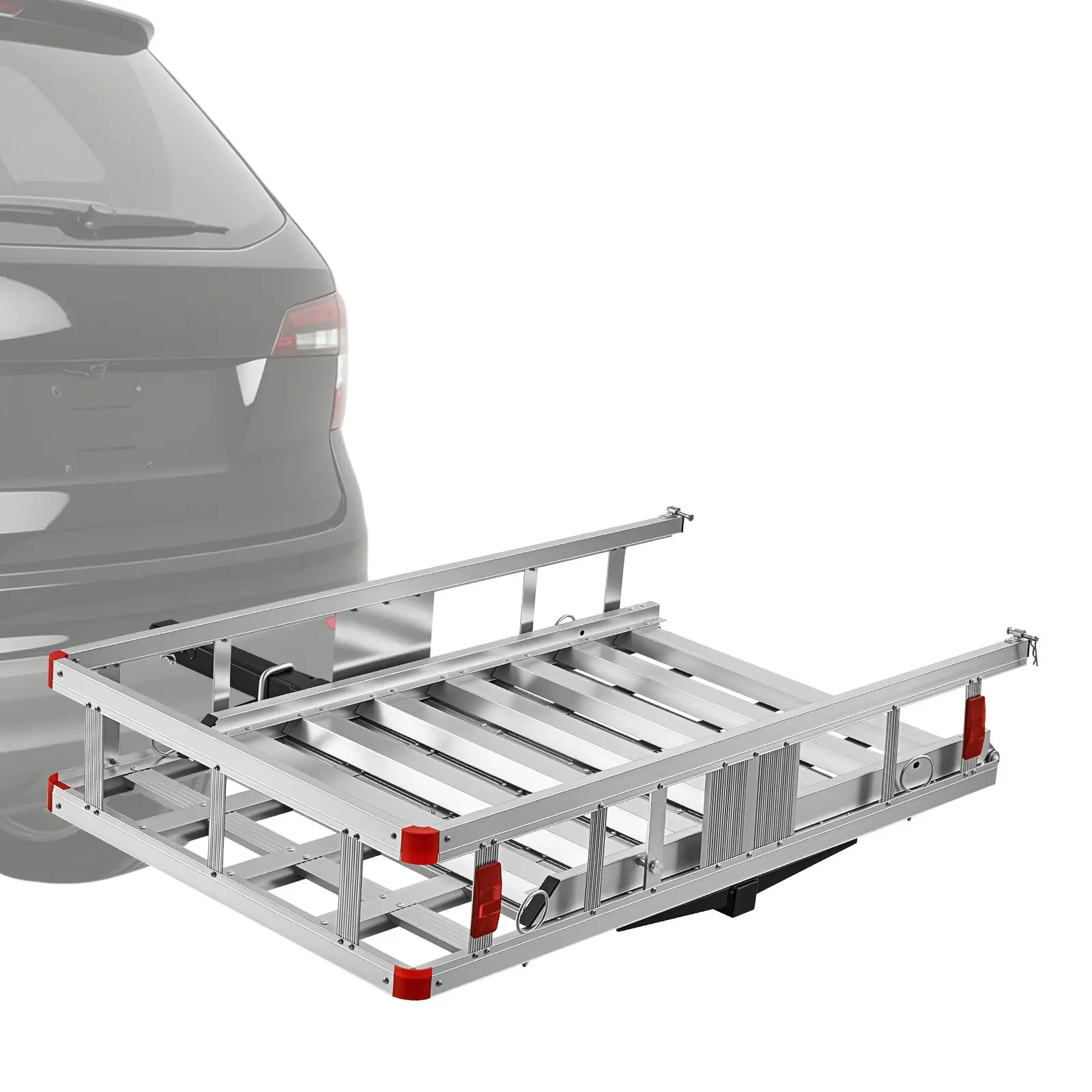 VEVOR Truck Hitch Wheelchair Carrier for Mobility Users, 500LBS Capacity Mobility Scooter Carrier, Folding Ramp, Aluminum Cargo Rack Basket, Stabilizer Kit, Fits 2" Receiver for SUV Car, 50"x29.5"x8.9"