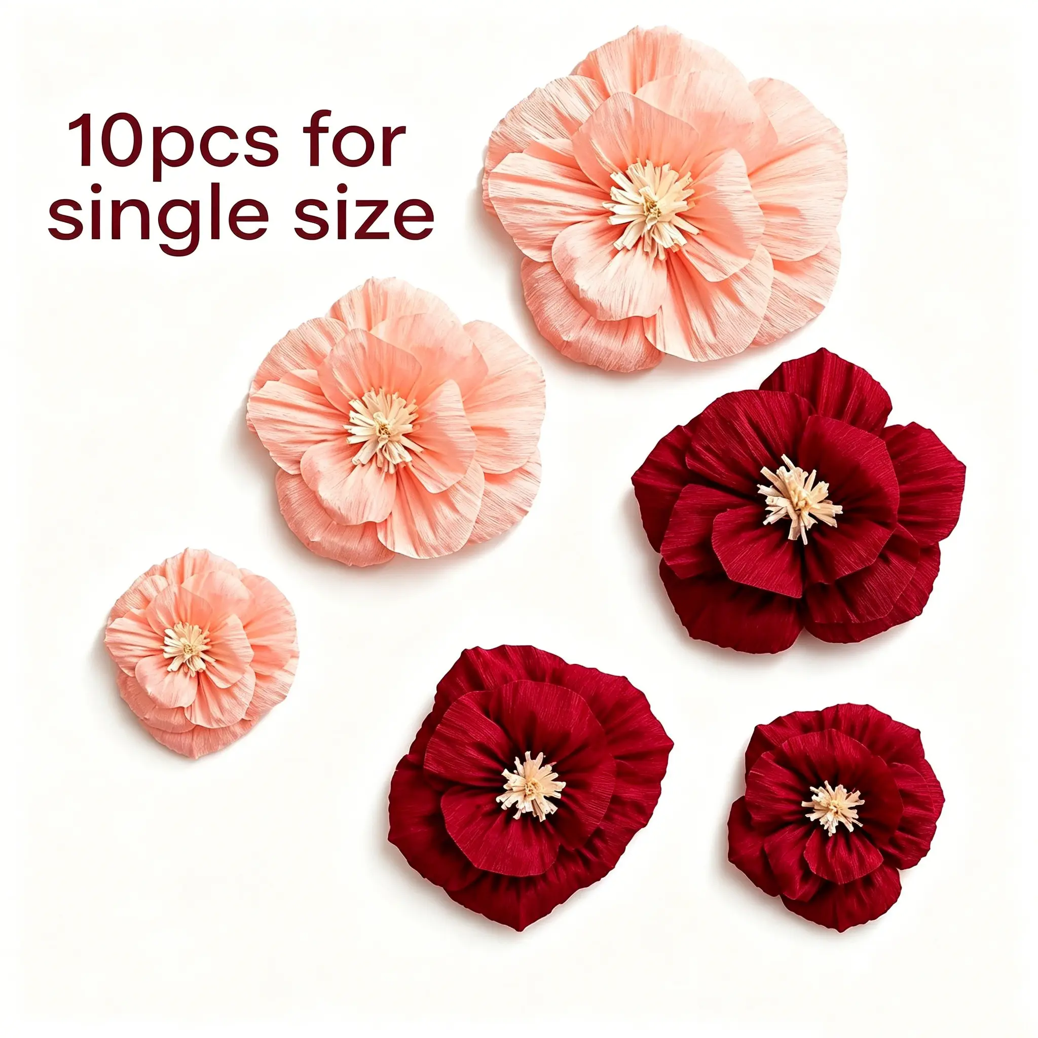 10 Pcs Crinkle Paper Rose Flowers, Vintage Romantic Handmade 3D Wall Decor, Fake Floral Decor, Removable Background Ornament for Weddings, Parties, Announcements