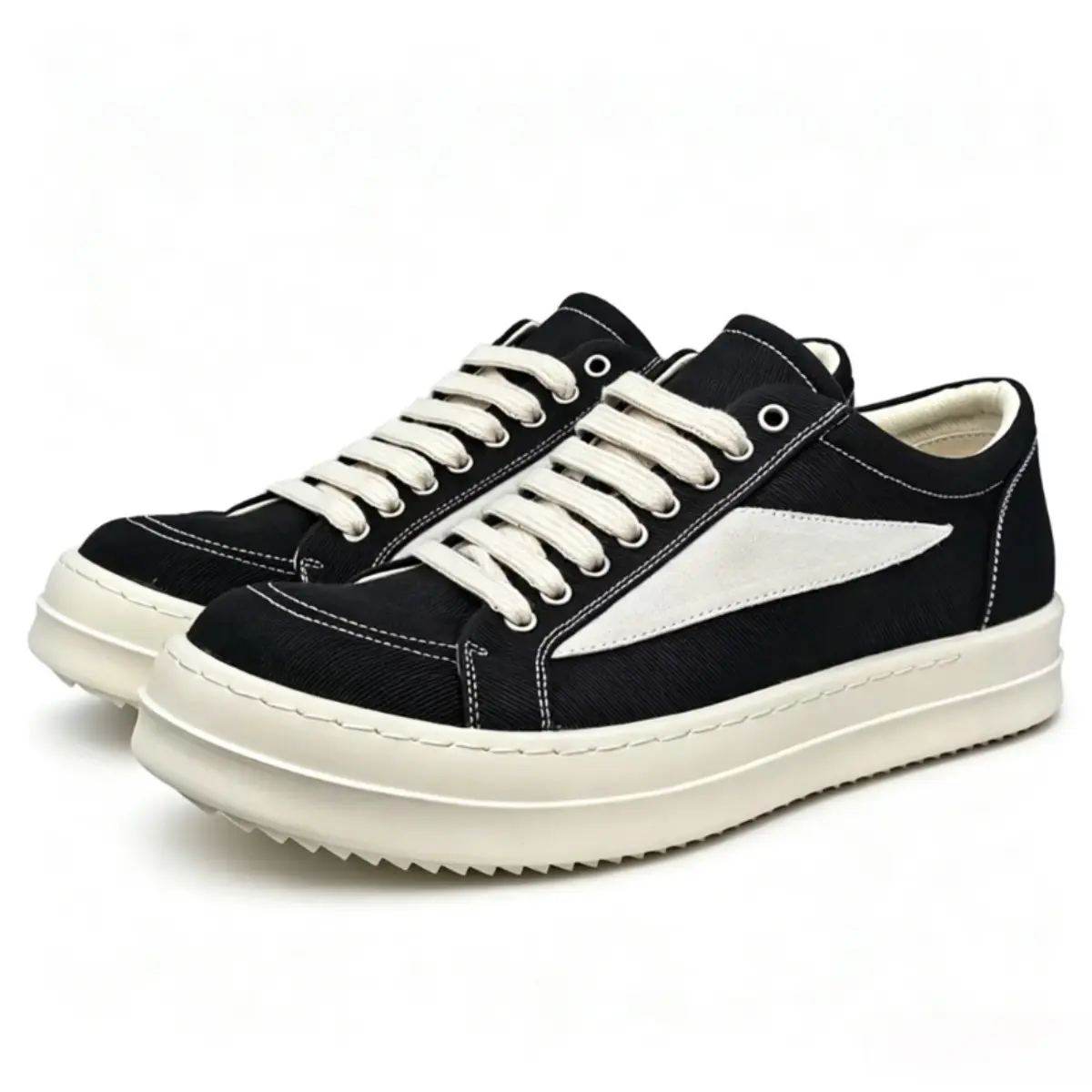 Black & White Low-Top Platform Sneakers| Streetwear Style Canvas Shoes with Thick Sole, Ideal for Casual, Daily & Urban Wear