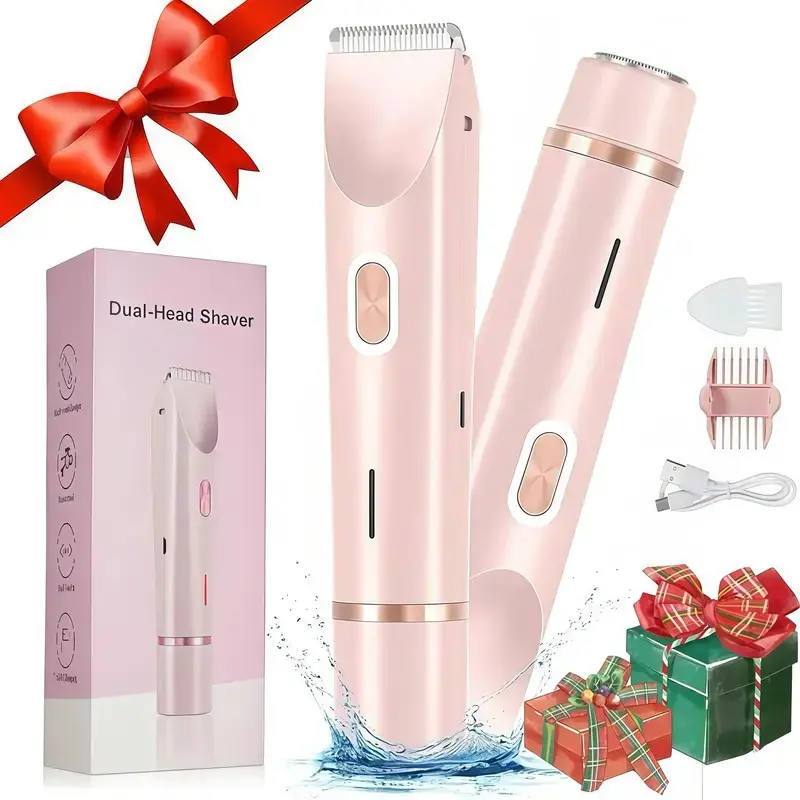 Electric Cordless Charging Trimmer for Women, Electric Shaver and Razor Rechargeable 2-in-1 Body , Dual Heads for Painless Trimming of Pubic Hair, Face, Underarms and Legs, IPX7 Waterproof. Christmas Gift New Year Gift