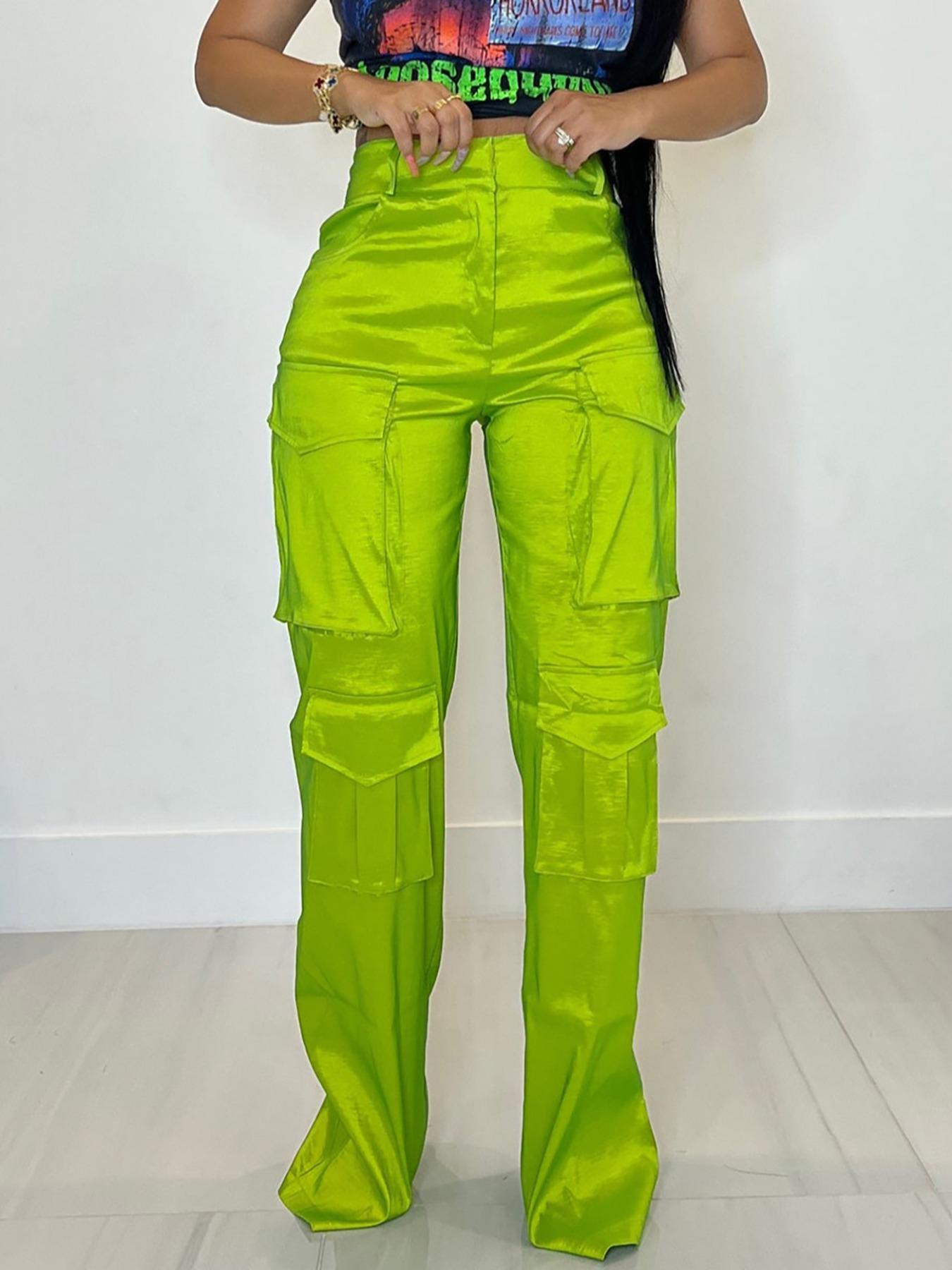 Women's Solid Color Pocket Zipper Cargo Pants, Fashion Casual High Waist Straight Leg Trousers for Daily Outdoor Wear, Women's Bottoms for Spring & Fall