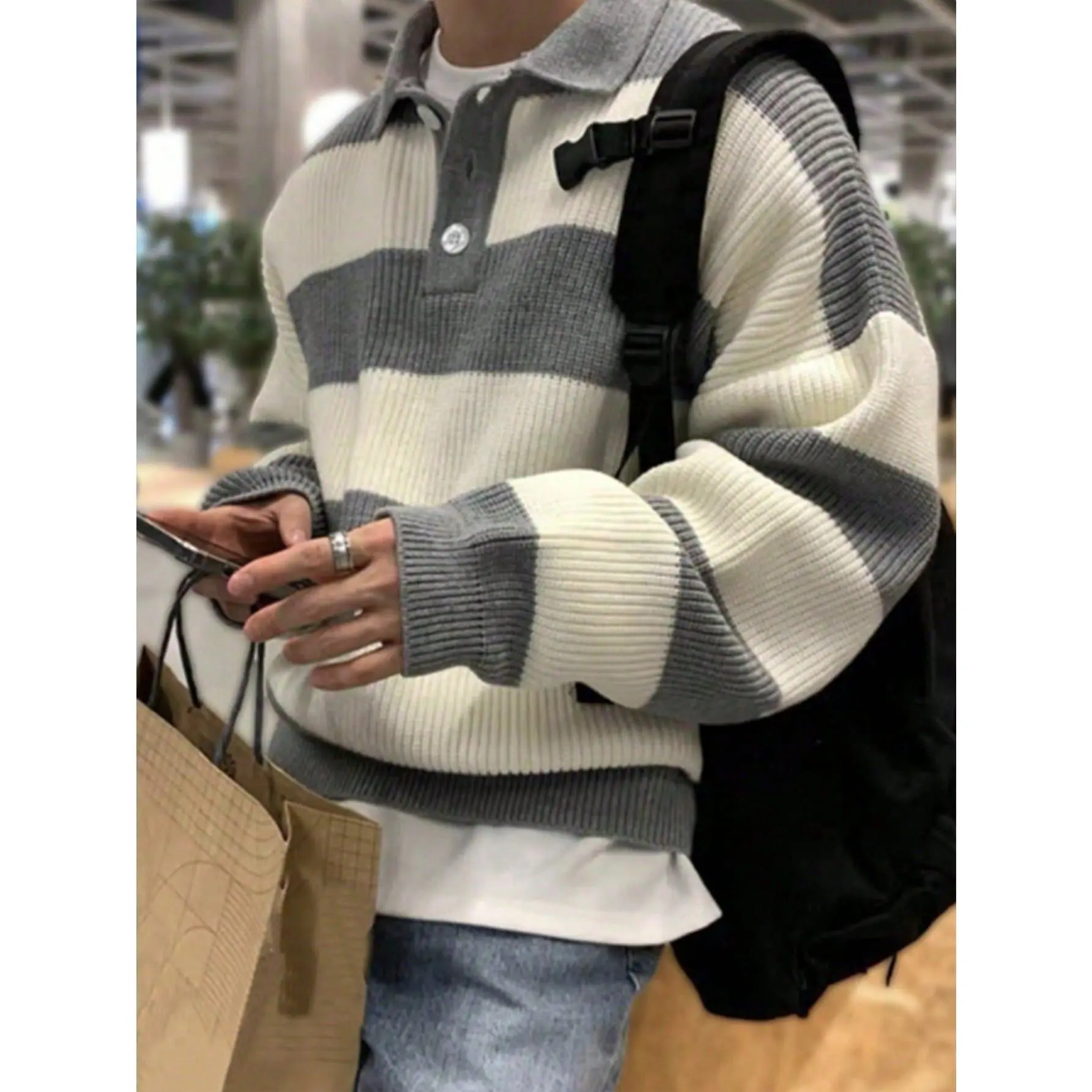 Collared Striped Sweaters Button Down Pullover Sweaters Fall Jumpers, Winter Clothes