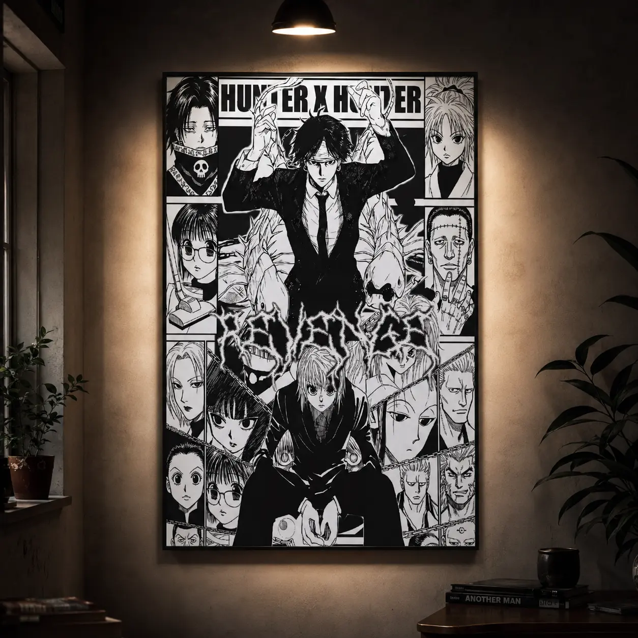 Hunter x Hunter Kurapika Chrollo Canvas Wall Art, Phantom Troupe Manga Panel Poster Print, Black White Anime Room Decor, Edgy Revenge Style Artwork, Japanese Manga Inspired Canvas, Bedroom Gaming Room Gift for Anime Fans