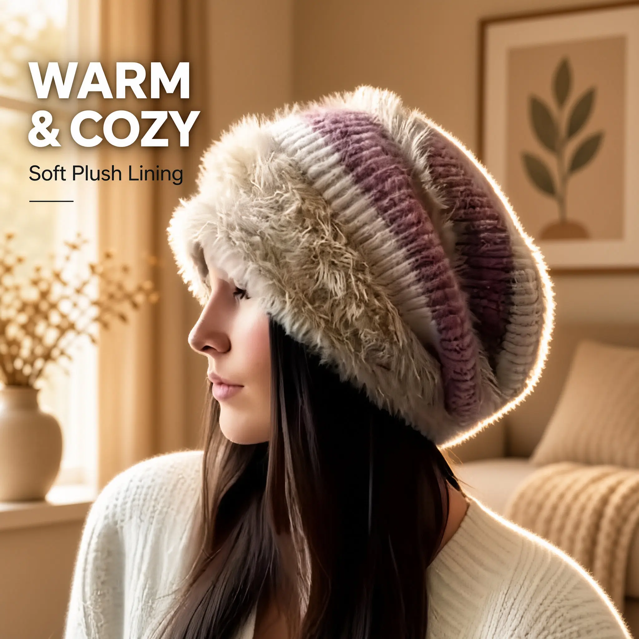 Women's Unisex Plush Pullover Beanie Hat Thick-Lined Brimless for Autumn Winter Keep Warm