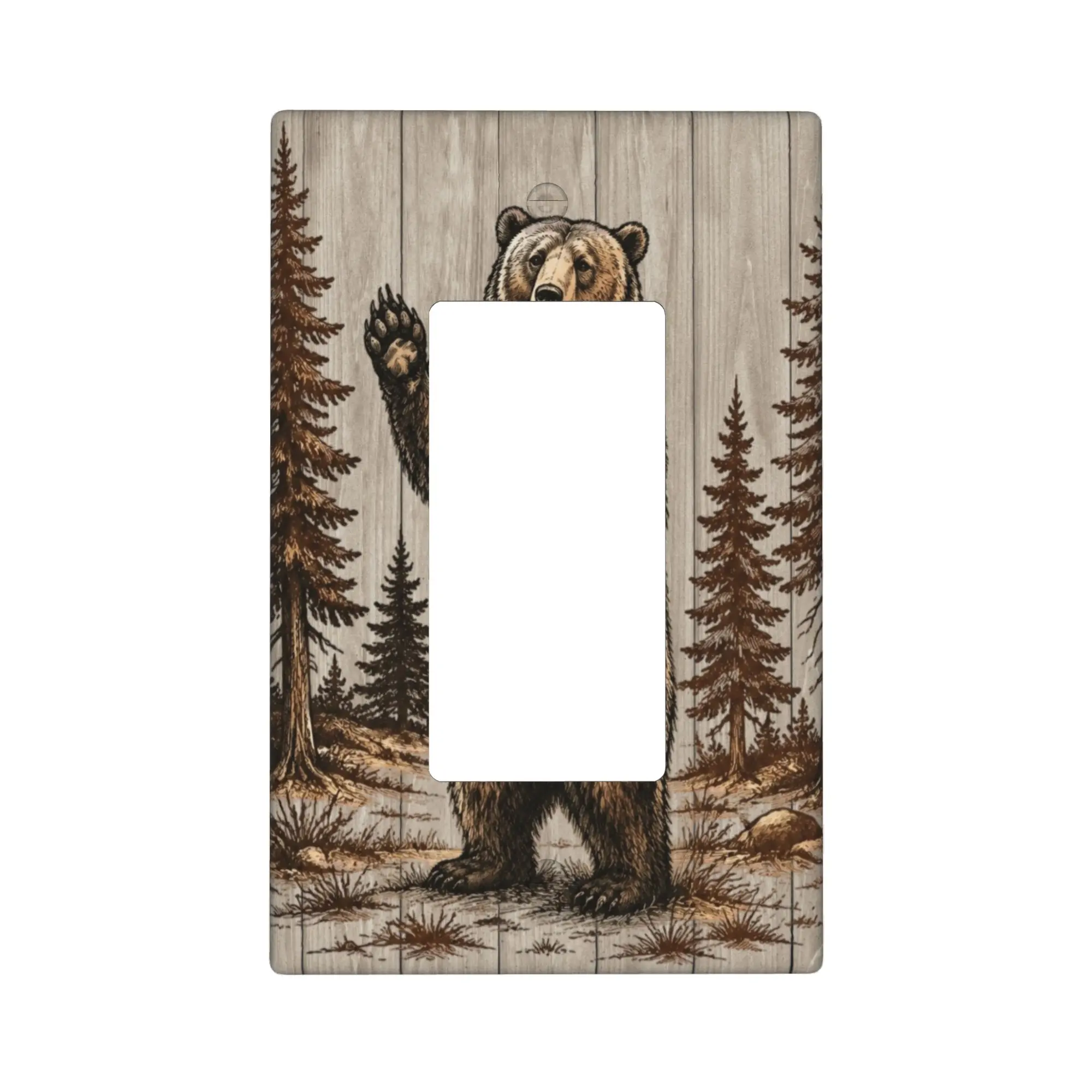 Retro Forest Bear Light Switch Cover Decorative Rustic Cabin Wall Plate Light Switch Cover Plate Decorative Outlet Covers For Bedroom Bathroom Kitchen Living Room Farmhouse Home Decor