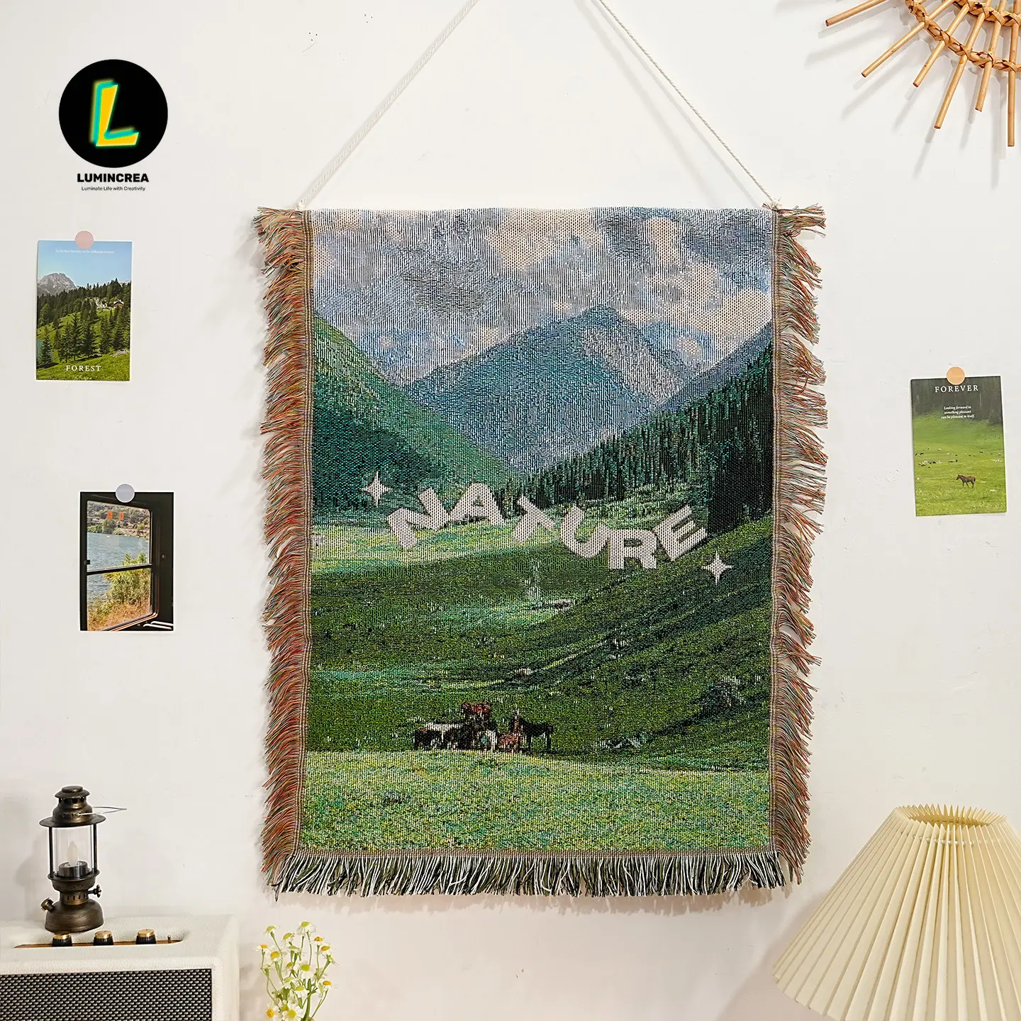 American Retro Cotton Thread Woven Tapestry Sofa Cover Cabinet Cover Cloth Bedroom Wall Decoration Background Cloth Hanging Cloth