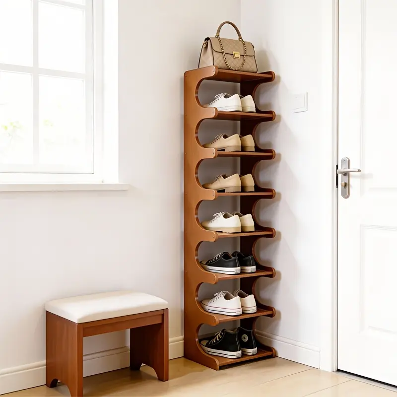 Bamboo Shoe Rack Organizer - 4 to 8 Levels Vertical Rack Shoe Storage, Minimalist Compact Closet Storage, Multi-Use Home Organizer for Hallways, Bedrooms, Kitchens