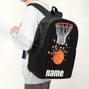 1 Piece — Personalized Name Customization: Basketball-Themed Backpack. Featuring vibrant cartoon graphics, this large-capacity (17-inch) casual backpack doubles as a laptop bag. It includes a water bottle holder and adjustable shoulder straps, offering a