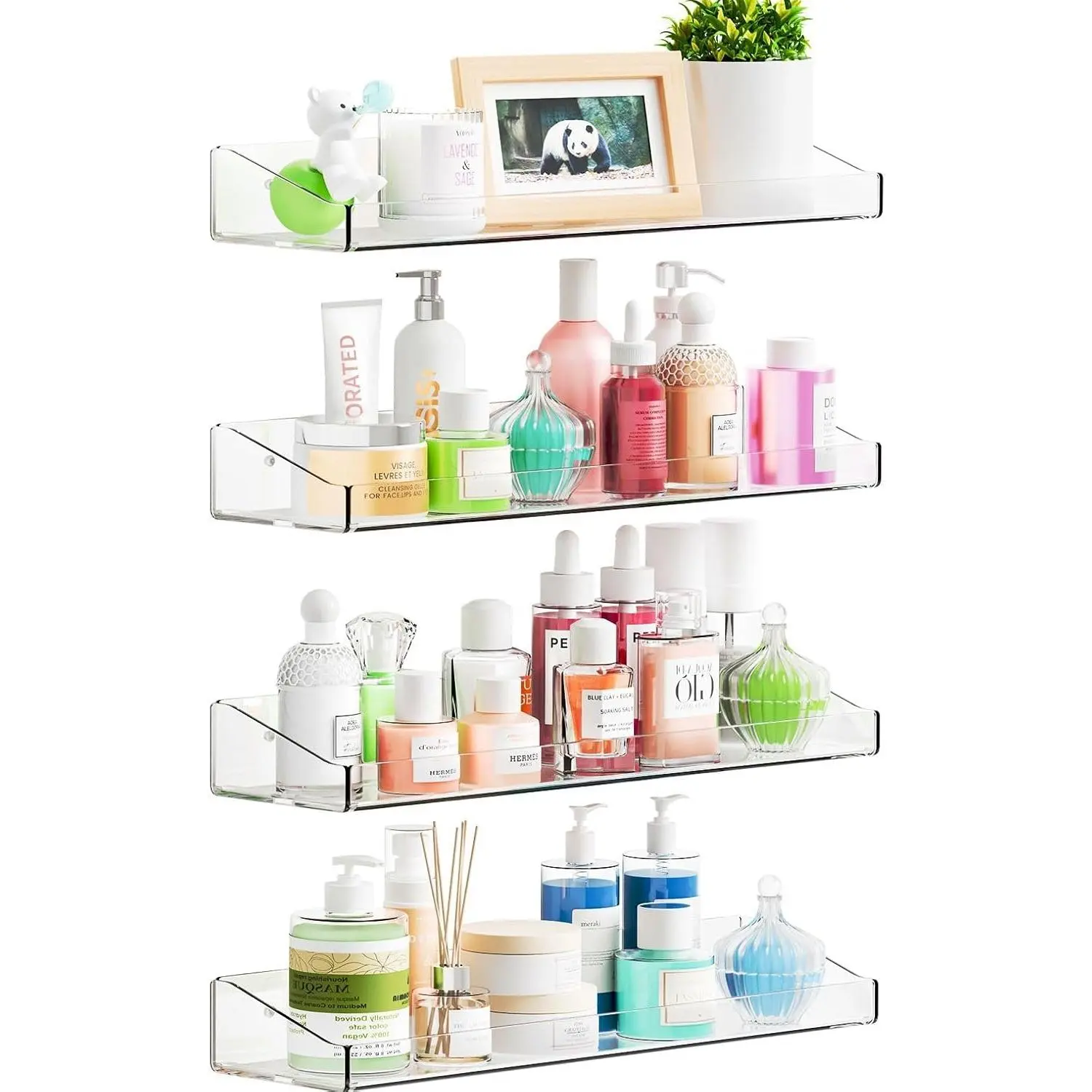 4 Pack Adhesive Clear Bathroom Shower Shelves,No Drill Acrylic Shower Wall Caddy,Bathroom Shelf,Floating Shelves for Inside Shower Wall Organizer and Storage for Makeup,Perfume,Shampoo Holder