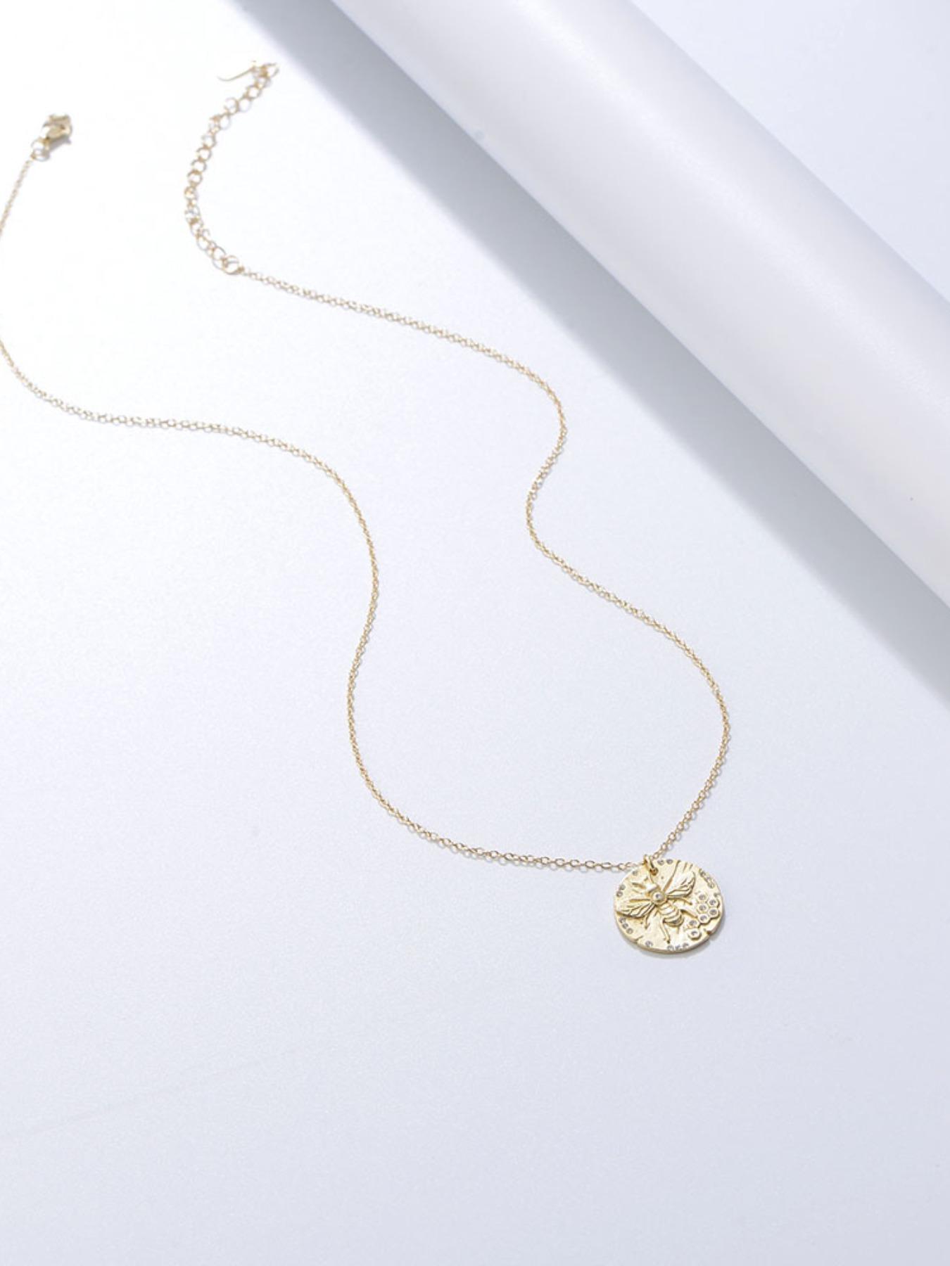 925 Sterling Silver Honey Bee Design Pendant Necklace, Fashion Rhinestone Decor Jewelry for Party, Daily Clothing Decor, Trendy All-match & Exquisite Jewelry for Gift