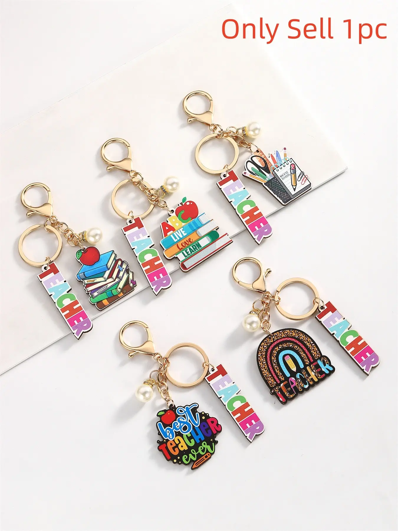 Wooden Teacher Keychain with Faux Pearl Decor, Fashion Pendant Keyring for Women and Men, Versatile Daily Accessory and Birthday Gift, Fashionable Alloy Charm, Keychain Cute