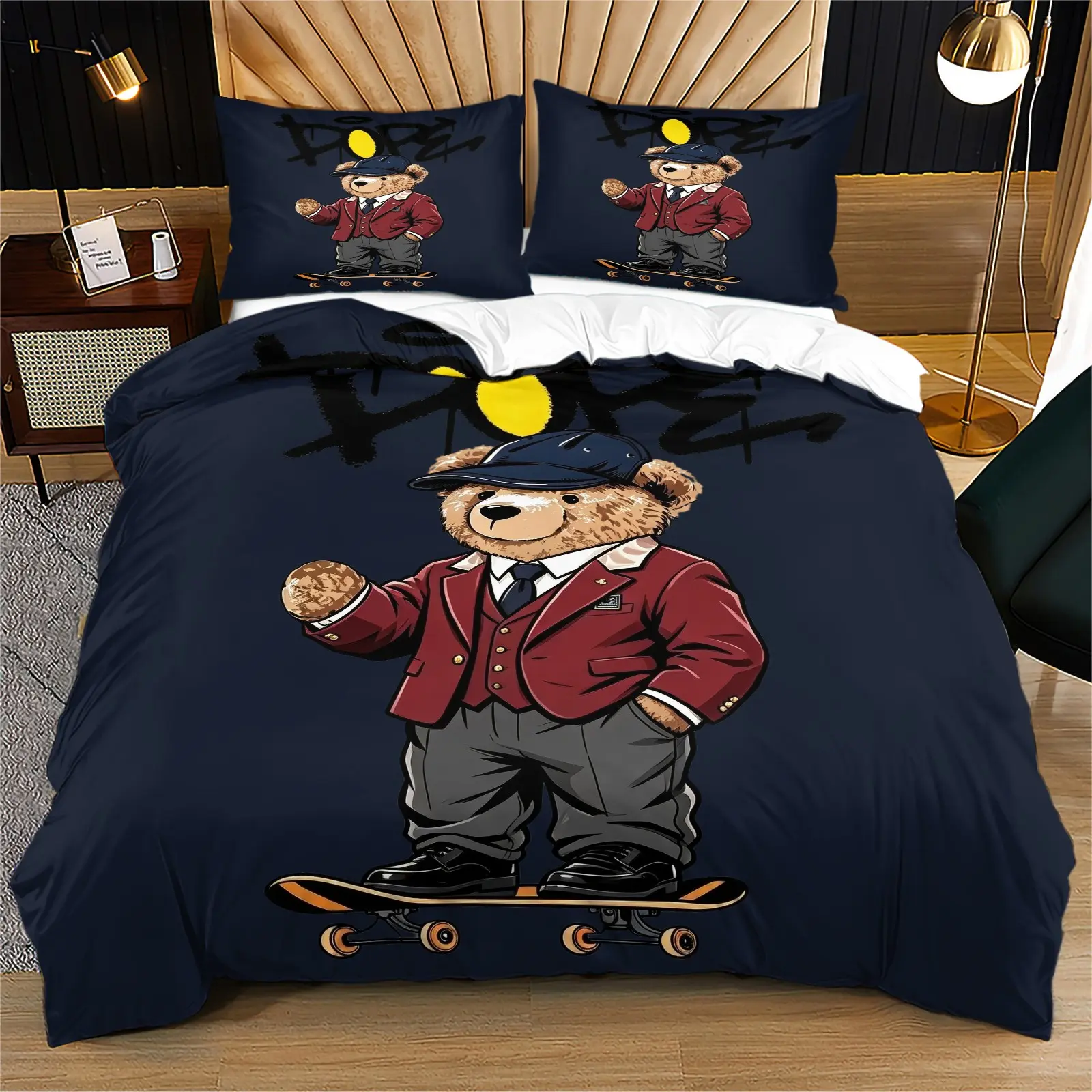 Fashionable Bear Print Soft and Durable Bedding Set, Includes 1 Duvet Cover and 1 or 2 Pillowcases, No Pillow or Quilt Insert, Perfect for Children or Adults, Modern Style Bedroom Bed Decor, Cozy Bedding Set