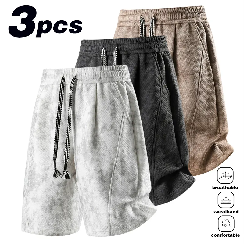 Retro texture drawstring shorts for men in summer tie dye gradient loose casual trend versatile cropped pants