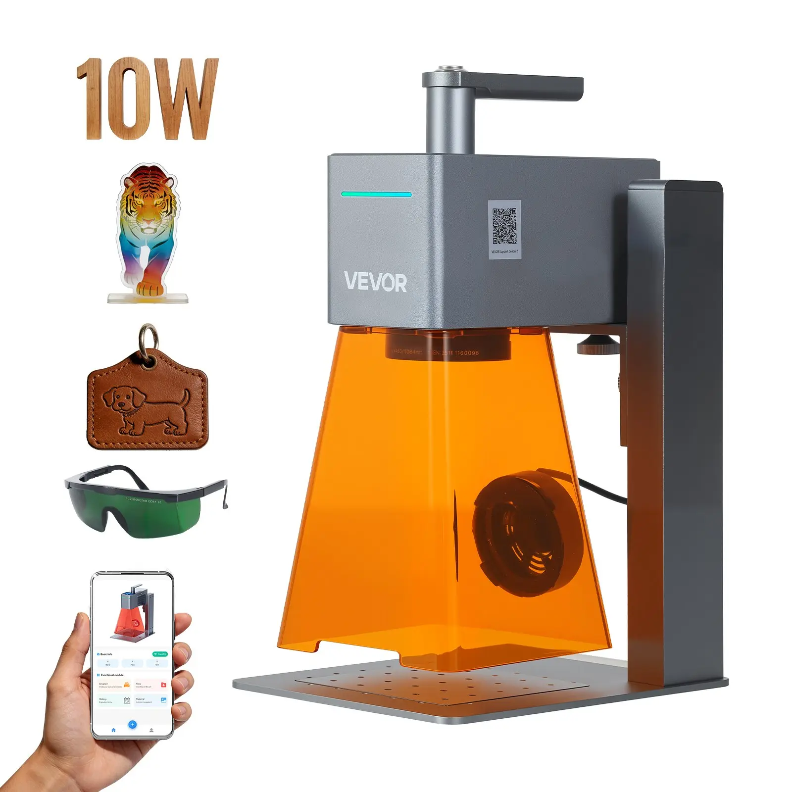 VEVOR Portable Laser Engraver, 5000 mm/s High Speed, 12W Handheld Blue Laser Engraver and Cutter, Engraving Precision 0.01x 0.01 mm, DIY Engraving Tool, for Wood, Acrylic, Leather, Cloth, Class 4