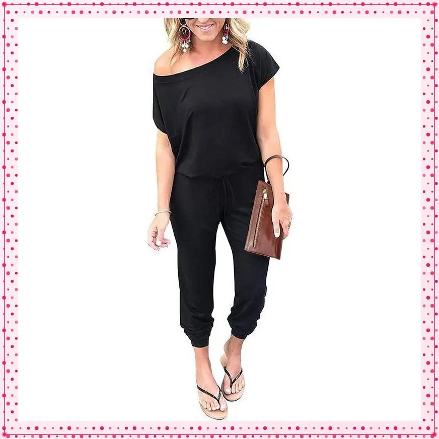 Women'sJumpsuitPlusSizeS-XXXLOff-ShoulderElasticWaistStretchyLooseMinimalistComfyClothesCasualOutdoorLightweightRomper-Fabric-Womenswear