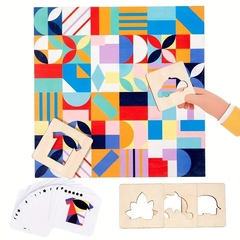 Wooden Color Matching Puzzle Game - Creative Brain Teaser Parties & Gatherings, Mixed Colors & Shapes, Educational & Fun Activity &, Color Matching Game | Vibrant Pattern | Wooden Game