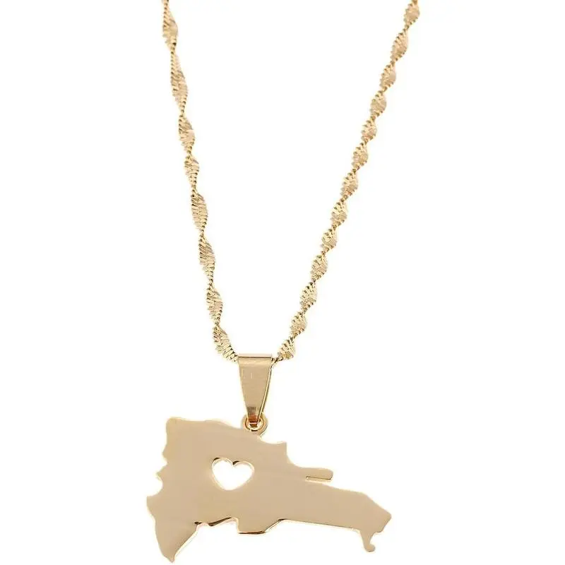 Stainless Steel Dominican Republic Map Pendant Necklace for Women Gold Color Jewelry