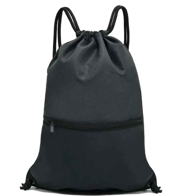 Lightweight Drawstring Backpack for Men and Women, Durable Polyester Gym Sack with Large Zipper Pocket, String Bag for Sports, Travel, Hiking and Daily Use