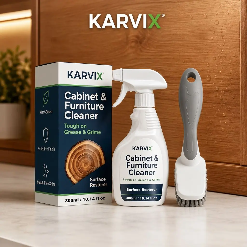 Cabinet & Furniture Cleaner Spray with Brush Removes Grease and Fingerprints Streak-Free Wood Surface Cleaning for Kitchen Cabinets Tables Shelves 300ml