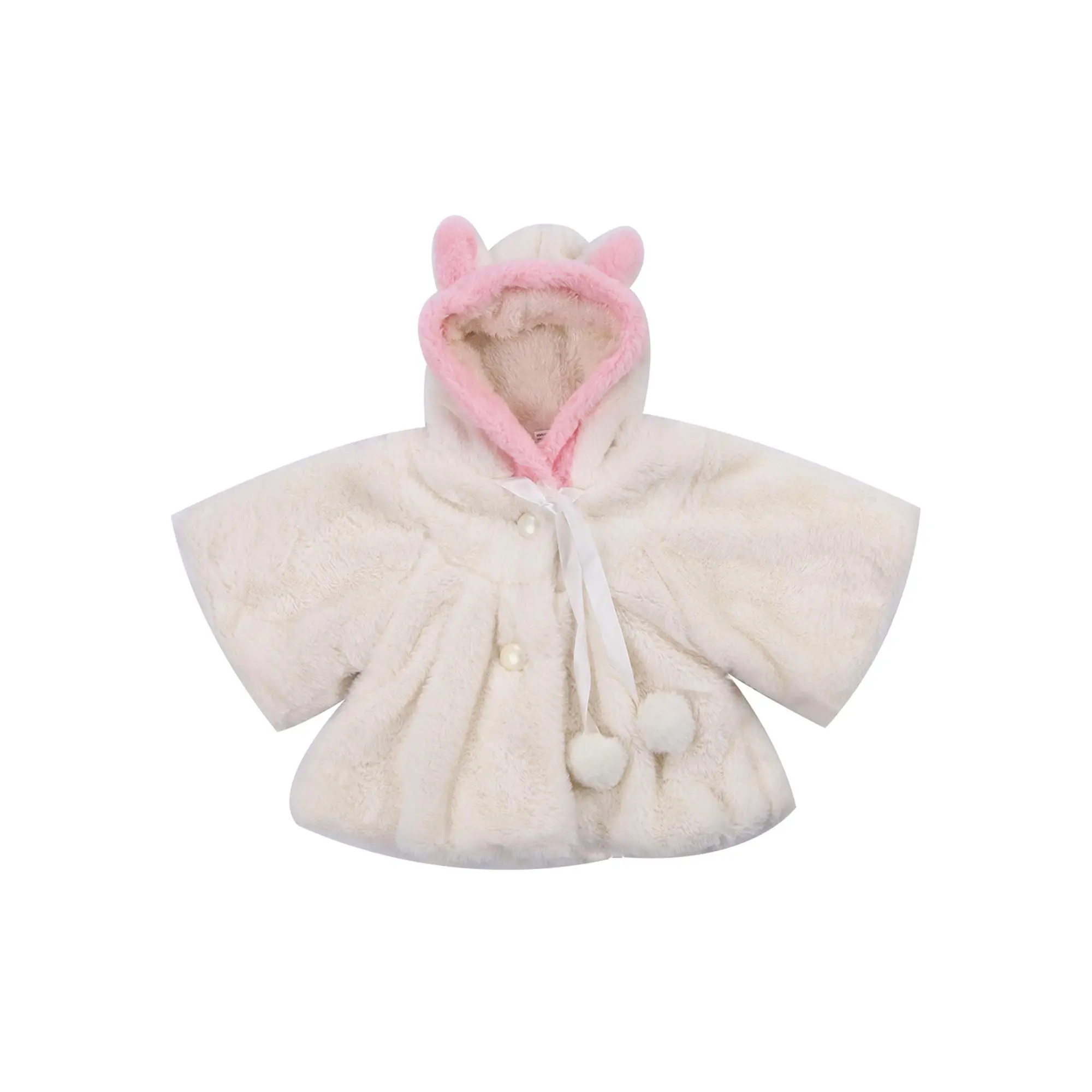 Shingpp Baby Girl Toddler Ear Hooded Cape Coat Pom Pom Ribbon Decor Fall Winter Jacket Outerwear Casual Outfit 0-4 Years