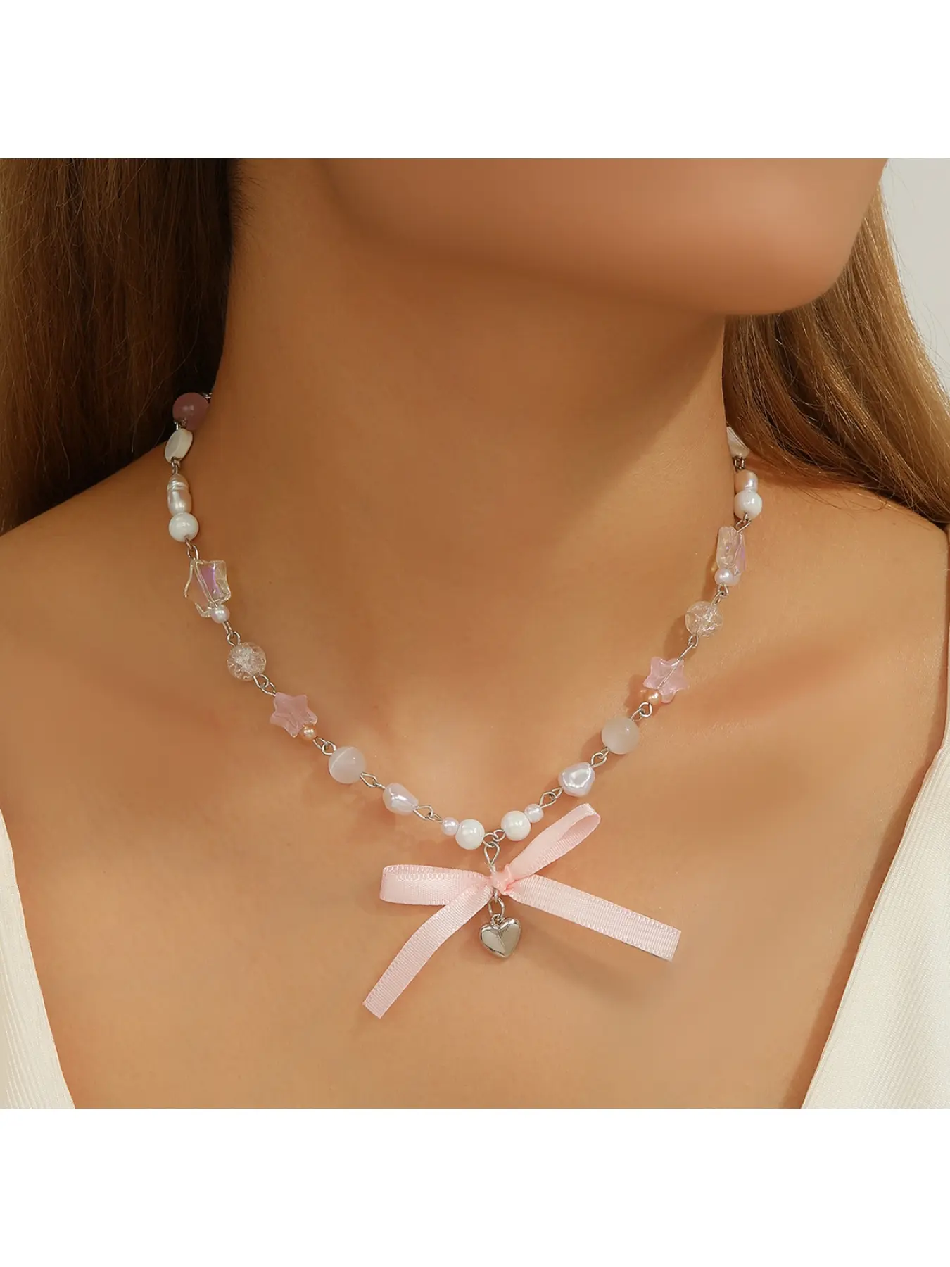 Dopamine colored rice beads glass beads flower necklace light luxury high-end clavicle chain fashion versatile niche accessories