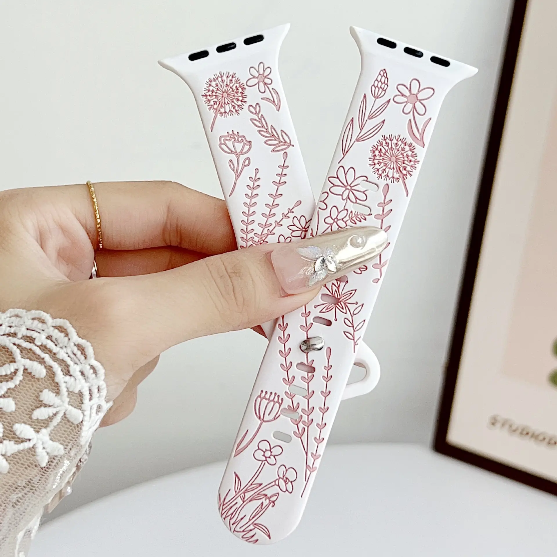 Engraved Flower Silicone Bag Strap, Polyester Fiber Single Strap, Art Wildflower Minimalist Cute Replacement Soft Dainty Luggage & Bag Accessory, Accessories, Wearable, Flower Print