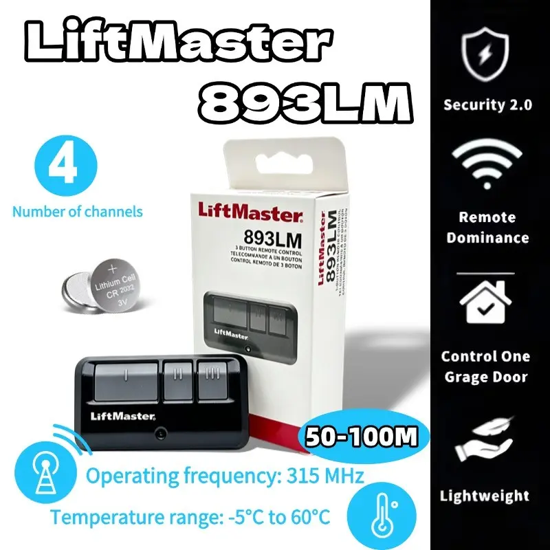 Liftmaster 893lm Wireless RF Remote Control, 315mhz/390mhz, Compatible with 891lm, 893max, 890max, Original Look Replacement Remote