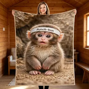 Punch Monkey Blanket – Kids & Adult Ultra Soft Flannel Snuggle Blanket, Cute Baby Monkey Cartoon Throw, Plush Cozy Blanket for Nursery, Sofa, Bed & Travel, Birthday Christmas Gift