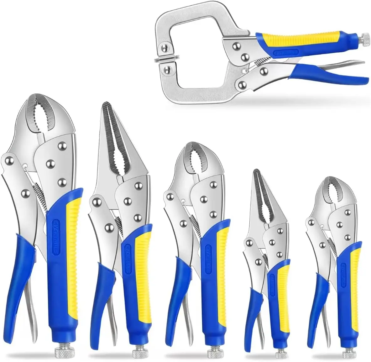 Locking Pliers Set,5"/7"/10" Curved Jaw Vise Grip,6-1/2"and 9-1/2" Needle Nose Vice Grips, 6" C-Clamp for Woodworking, Metal Working and Welding