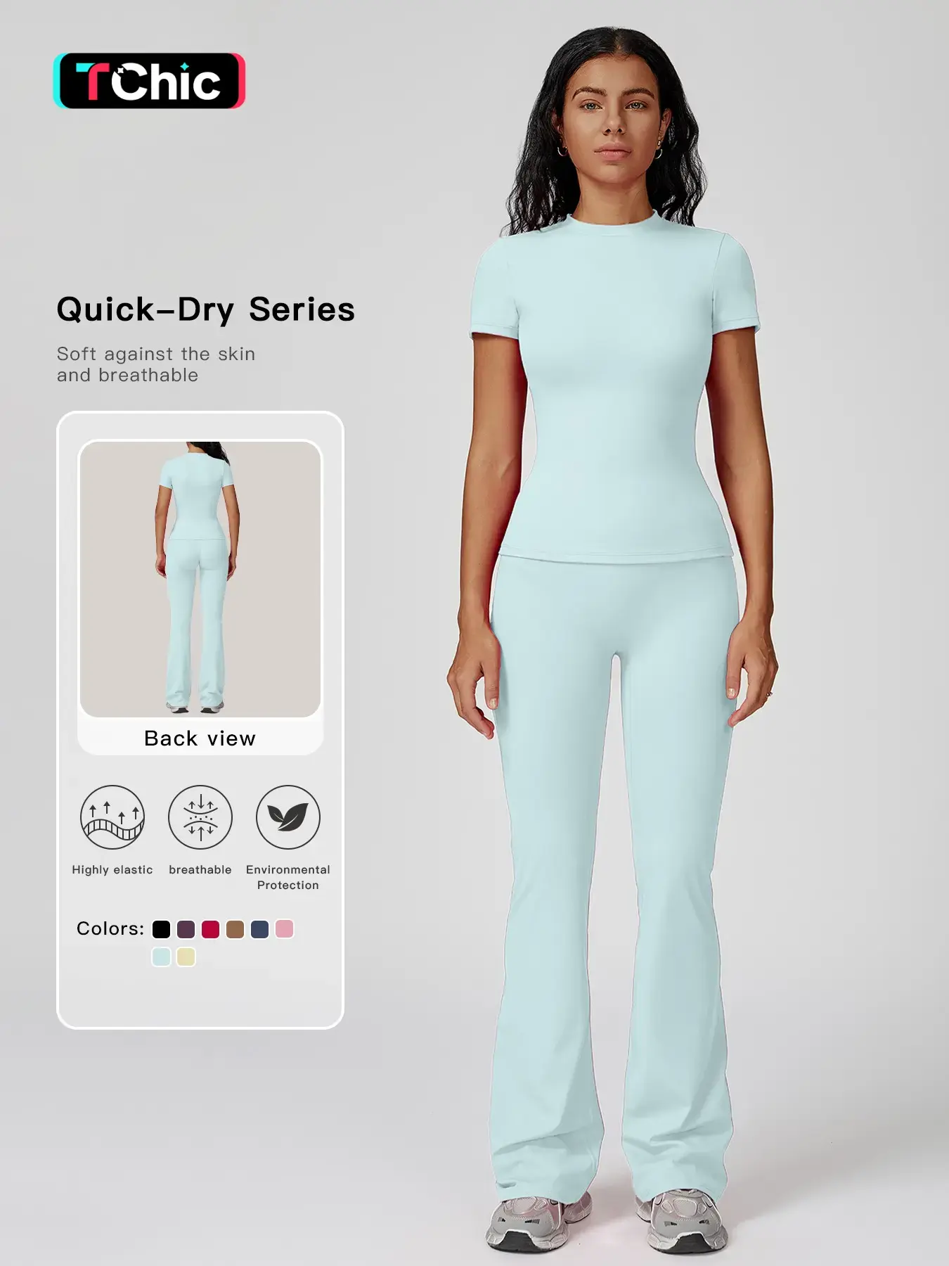 Women's Sporty Two-Piece Set, Athletic Sets, Quick-Dry Slim Fit T-Shirt & High Waist Yoga Pants, Soft Skin-Friendly Fabric, All-Season Wear
