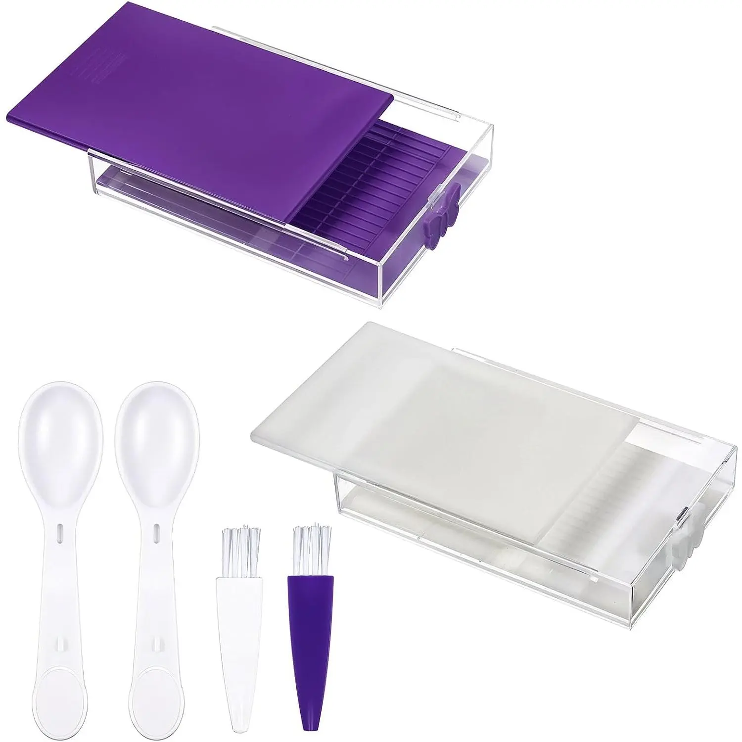 2 count  Art Trays with , Art Trays,Rhinestone Tray with Brush & Spoon Help Beads Line up,Rhinestone Tray Sorter for DIY Art Craft Supplies (White )