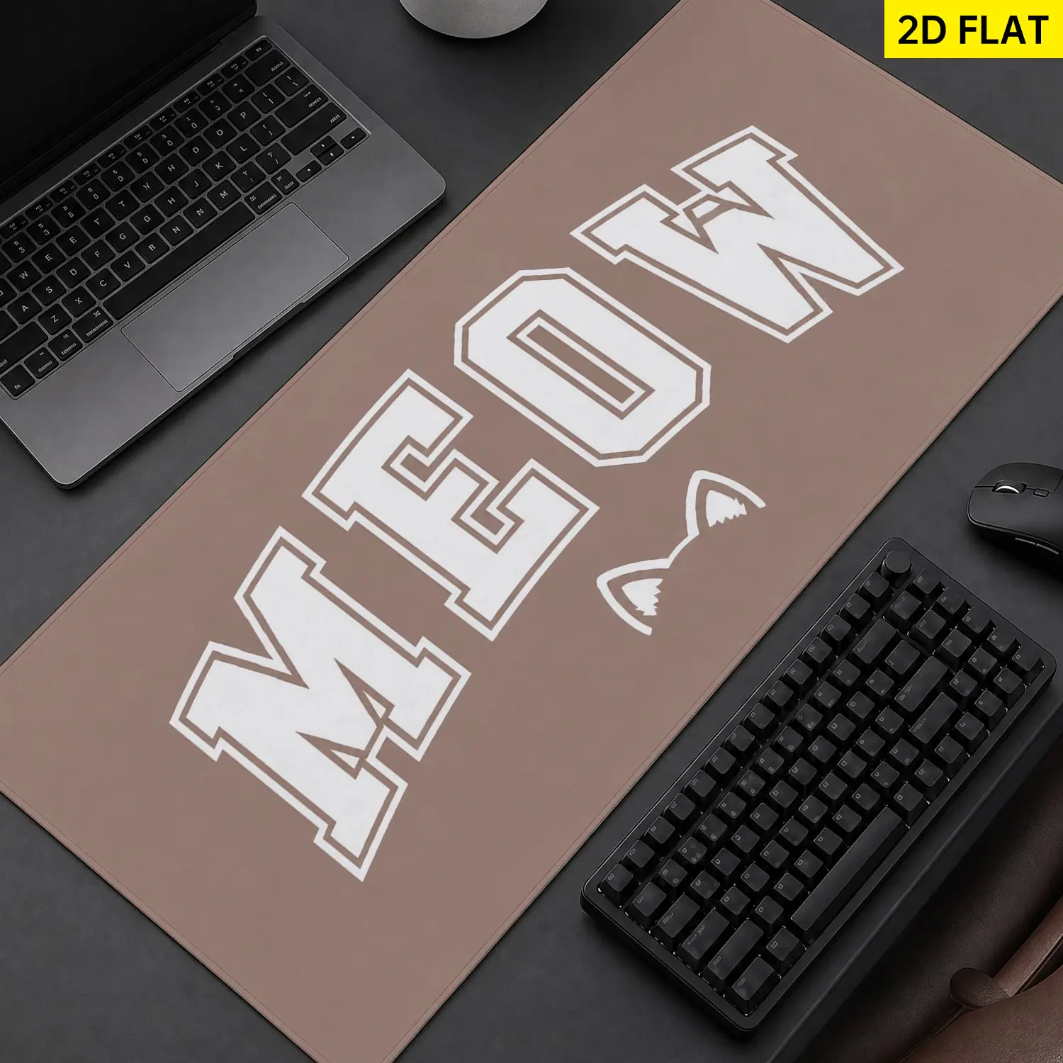 Extra Large MEOW cat ears typography Mouse Pad, Non Slip Rubber Pad, Desktop Decoration Drotection Pad, Washable, Lock Edge Multi Size, Premium Multipurpose Mousepad For Home, Office, Gift for Family and Friends