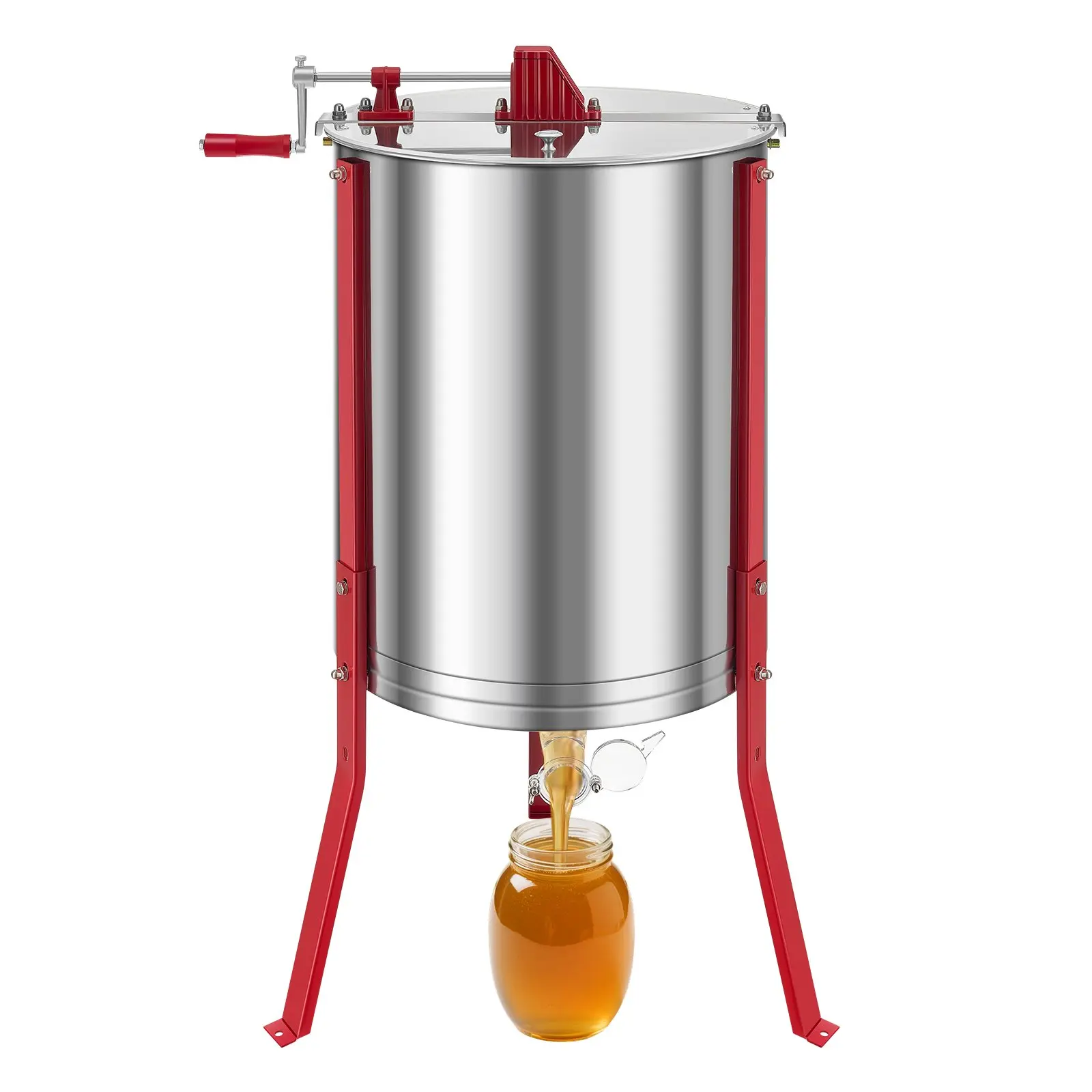 Honey Extractor, 6 Frame Manual Honey Spinner with Transparent Lid, Stainless Steel Honeycomb Drum Spinner with Height Adjustable Stand, Honeycomb Extraction Centrifuge Equipment for Beekeeping
