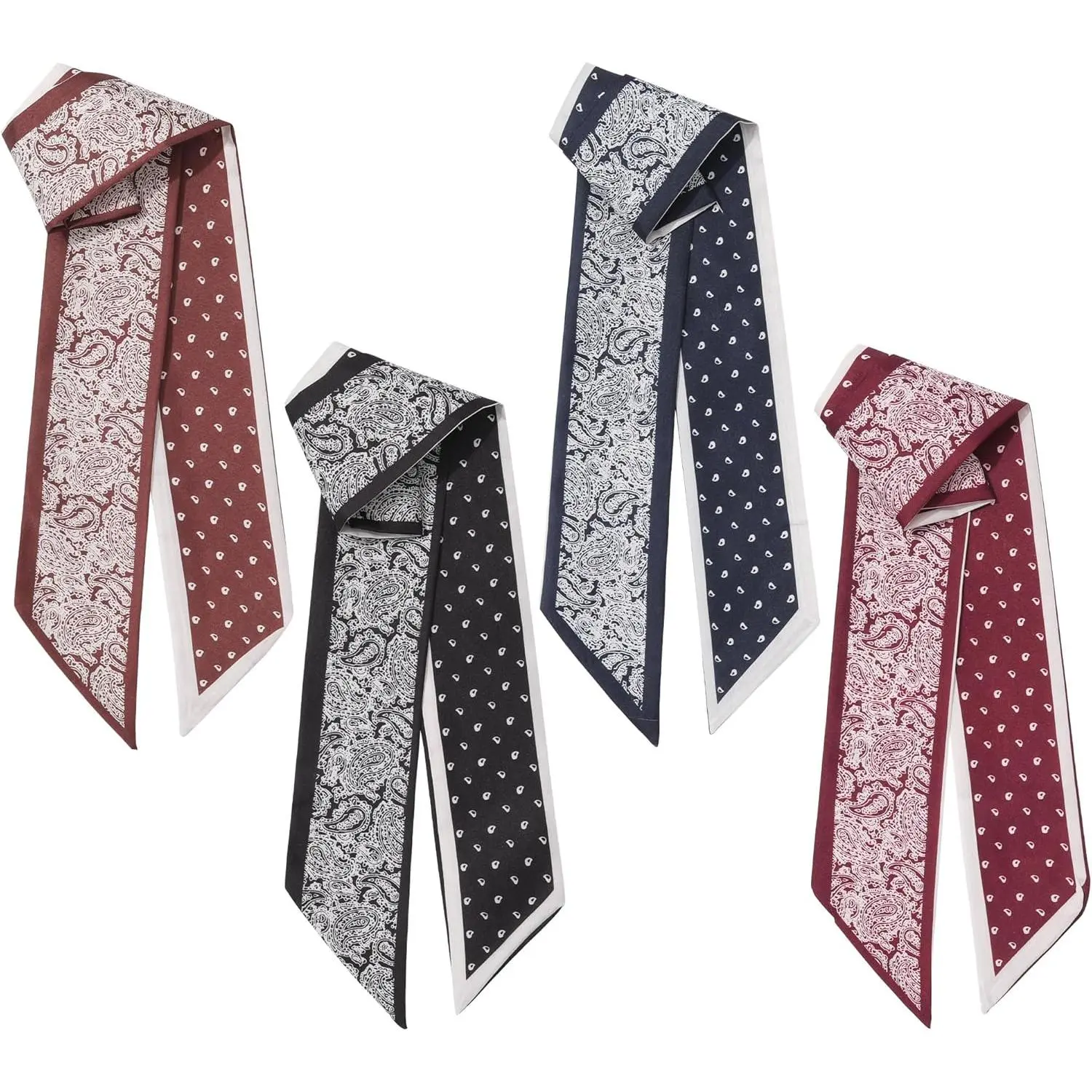 4 Pcs Printed Twilly Scarf Set, Lightweight Skinny Silk-Like Satin Accessory for Women's Handbag Handles, Hair Tie, Neck, Belt & Wrist Wrap, 0.98 Oz, 1.6" X 39", 4*Floral
