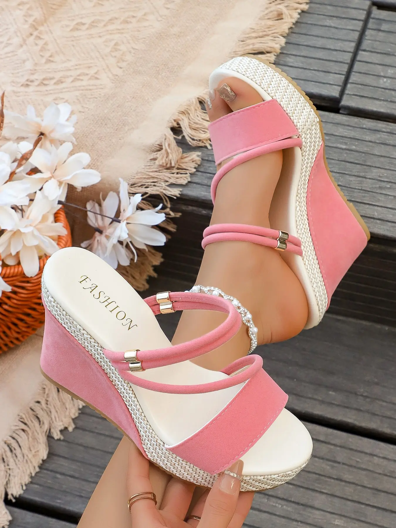 Women Espadrille Wedge Sandals, Two-Way Wear Ankle Strap, Open Toe High Heel, Summer Beach Casual Dress Shoes for Ladies