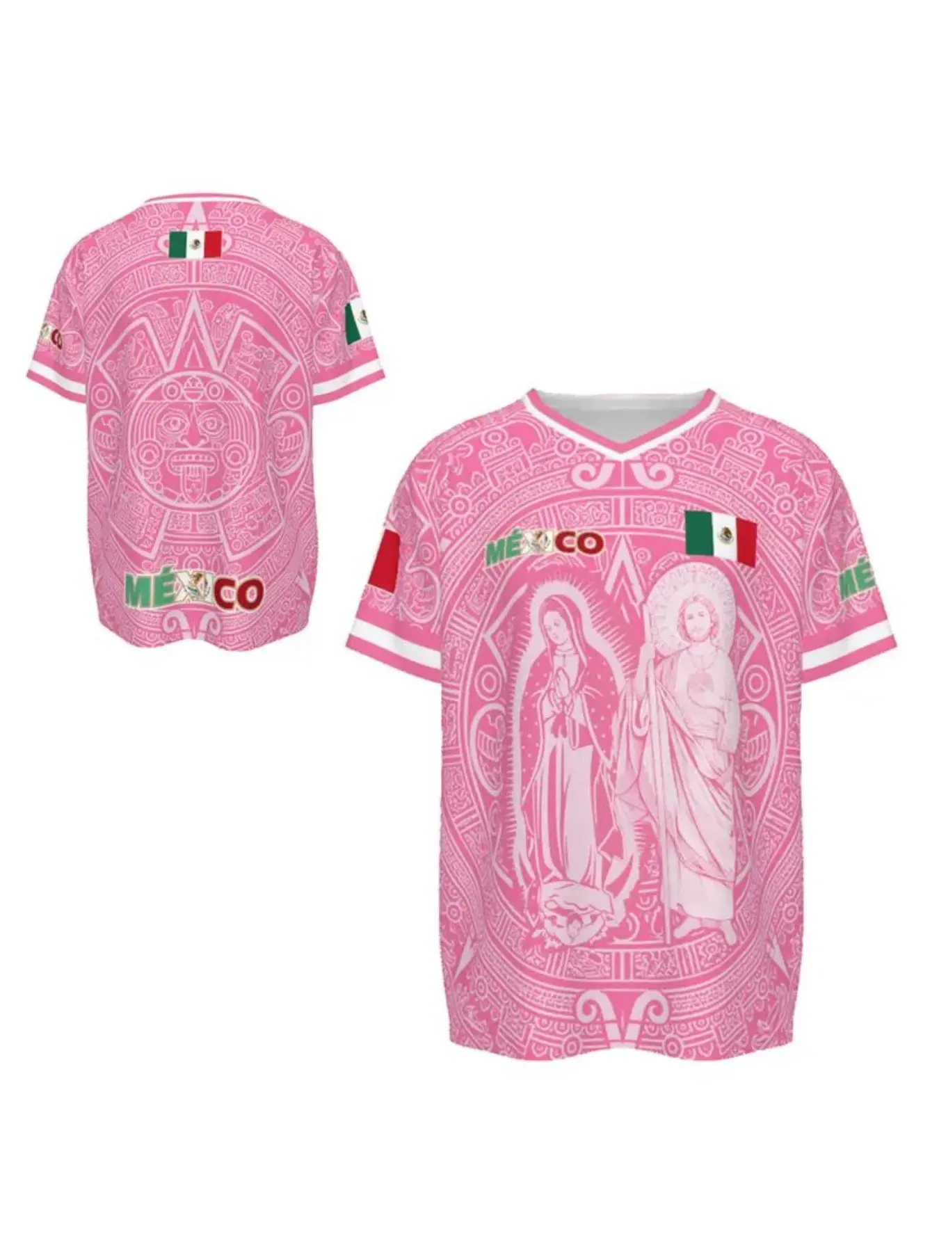 Men's Mexico Pattern Soccer Jersey, Short Sleeve, All-Over Print, Sporty Style, Breathable, Casual Wear