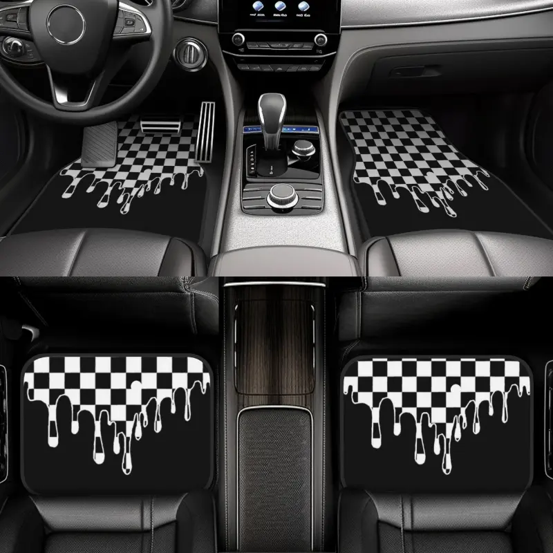 4-piece Checkerboard Pattern Car Floor Mats, Easy to Clean, Front and Rear Seat Floor Protection Mats, Unisex Car Accessories, Universal Fit for Jeep, BMW, Tesla, and Other Car Models