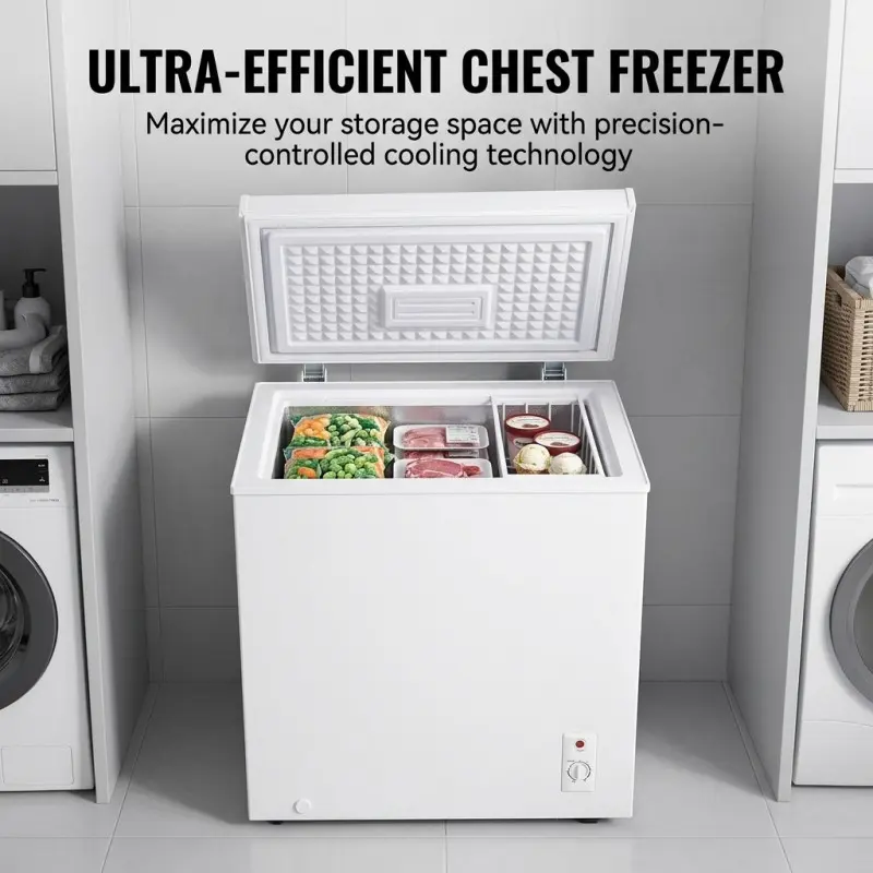 2.8 Cu Ft Space-Saver Chest Freezer, 115-Volts Black Household Stainless Steel Appliance with Removable Basket, Adjustable Thermostat, Ideal for Apartments & Storing Frozen Food