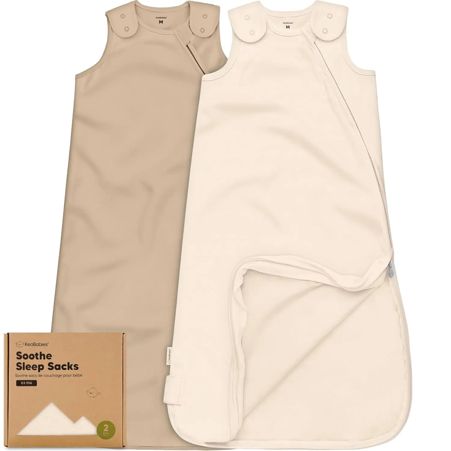2-Pack Organic Baby Sleep Sacks, 100% Cotton - Soft & Breathable 0.5TOG Baby Wearable Blanket,Toddler Sleeping Sack 6-18 Months,Easy to Wear Transitional Swaddles for Newborns,Infants (Ecru, M)