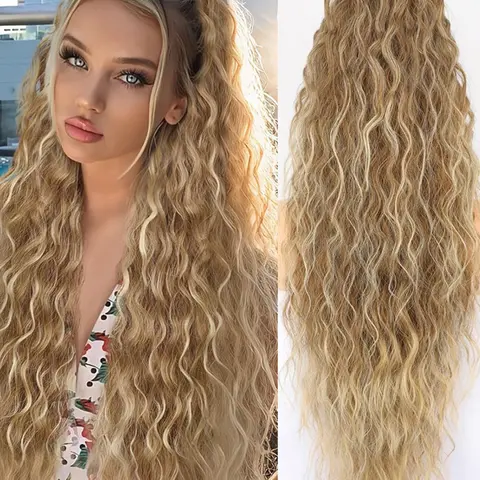 Ponytail Extension Claw Soft Curly Ponytails 30 Inch Curly Pony Tail Clip in Claw Hair Extensions Fluffy Natural Looking Synthetic Hairpiece for Women Blonde Highlight Synthetic Ponytail Hairpieces