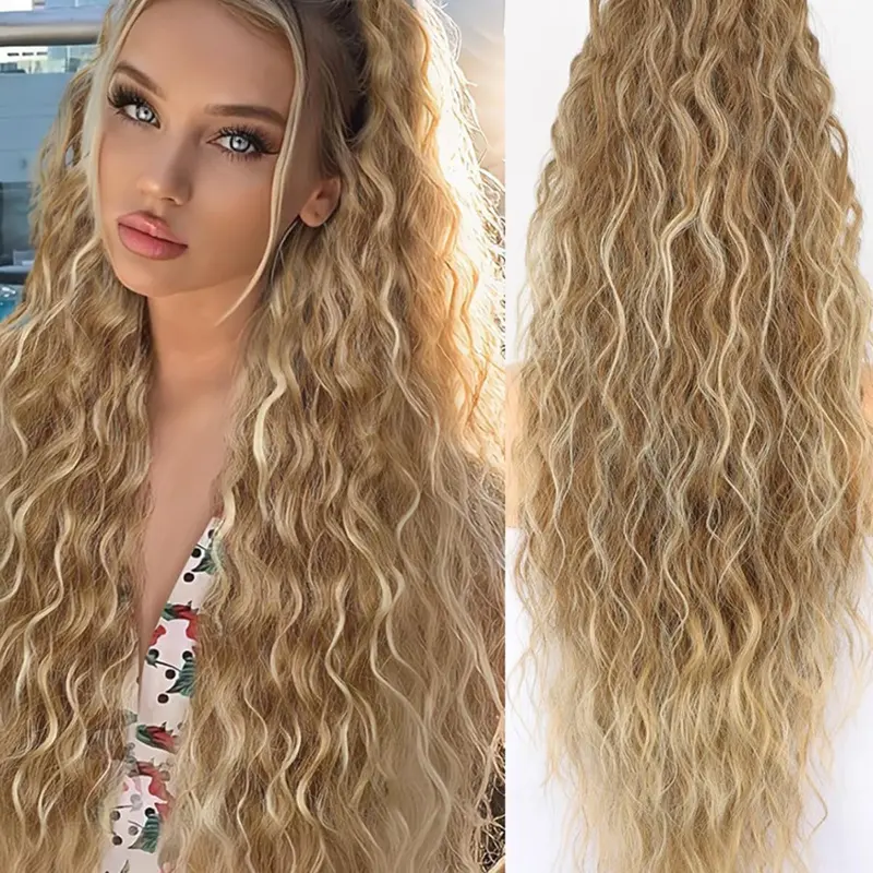 Ponytail Extension Claw Soft Curly Ponytails 30 Inch Curly Pony Tail Clip in Claw Hair Extensions Fluffy Natural Looking Synthetic Hairpiece for Women Blonde Highlight Synthetic Ponytail Hairpieces