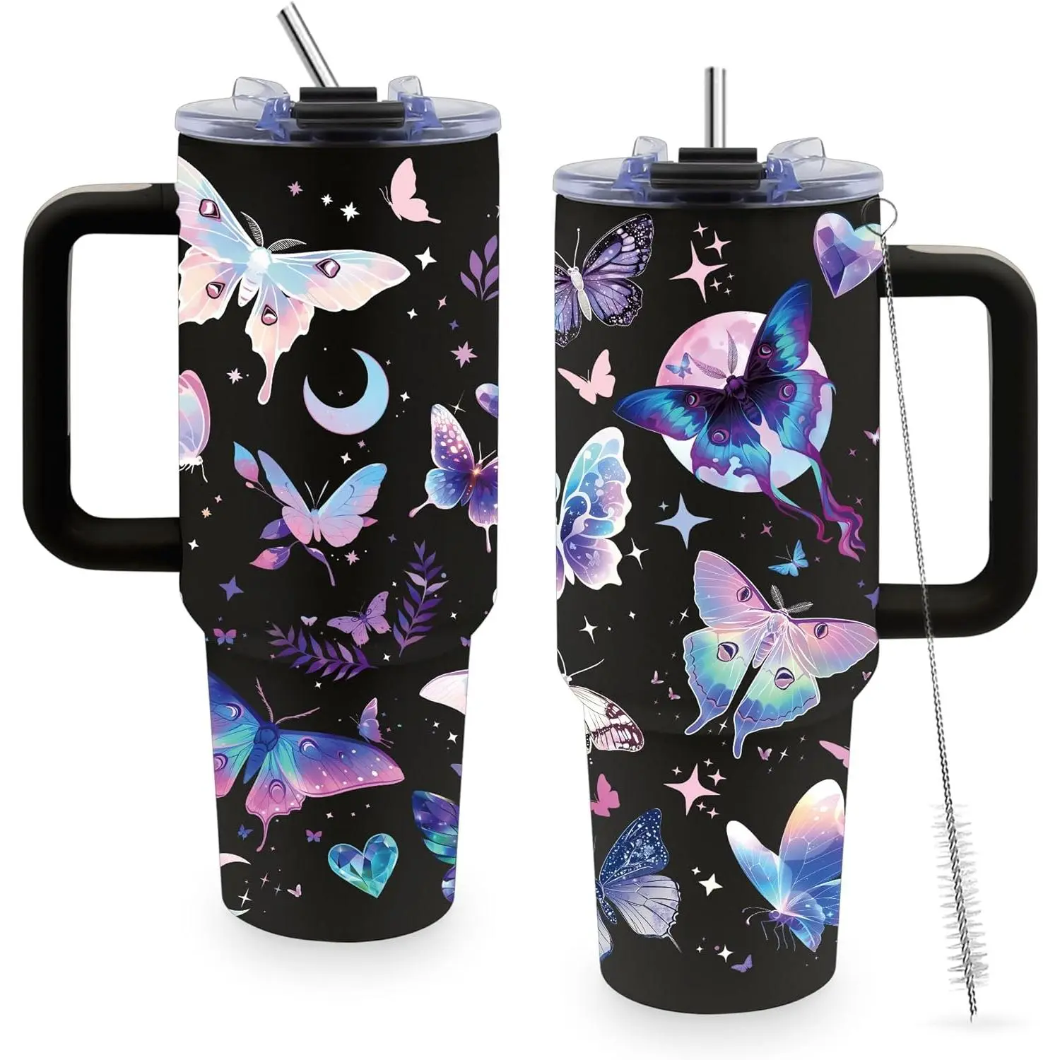 Tumbler Gifts for Women, 40oz Butterfly Tumbler with Handle and Straw, Insulated Stainless Steel Travel Mug, Holiday, Birthday Gifts for Women, Friends, Daughter, Mom
