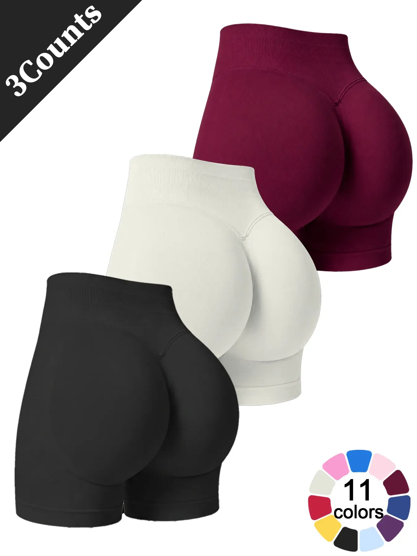 Women’s 3 Pack Fitness Shorts Solid Color High Waist Tummy Control Butt Lifting Seamless Buttery Soft Comfortable Tight Yoga Shorts for Gym Workout Running Cycling 4 Way Stretch Breathable Peach Butt Shaping Daily Versatile Athletic Shorts