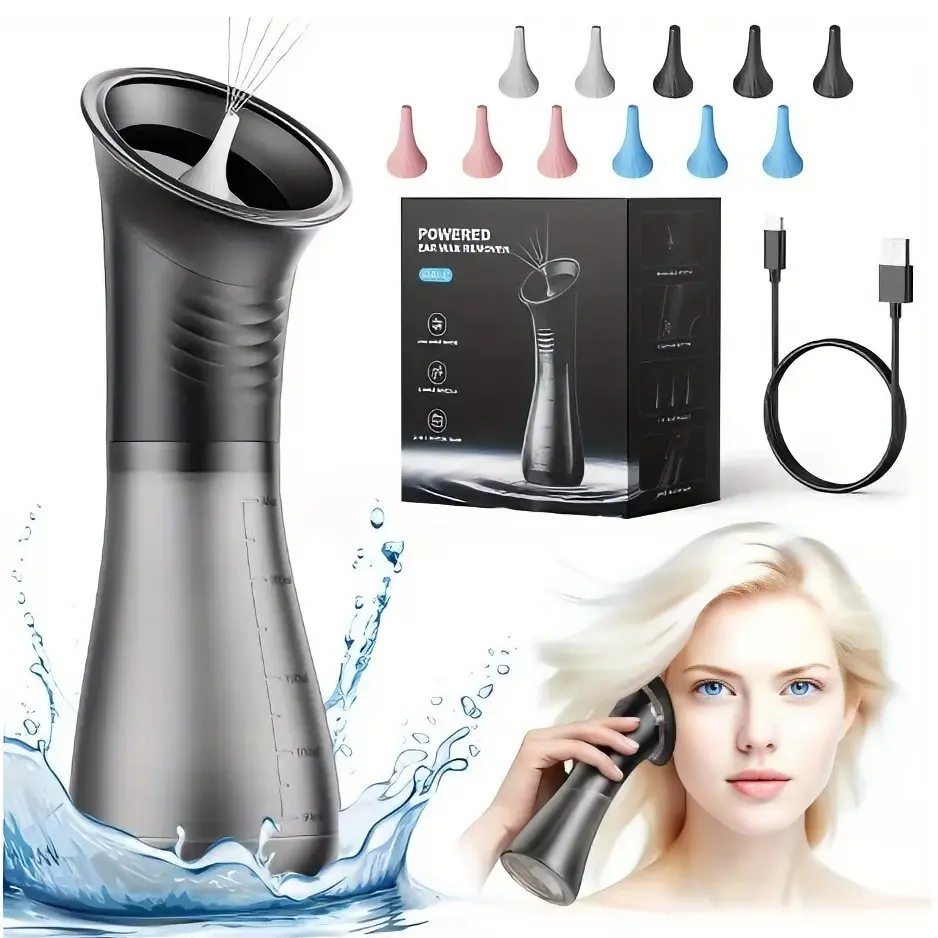 Upgrade Safe Home Ear Canal Irrigator, Ear Canal Cleaner, Waste Water Tank, Temperature Sensor, Three Pressure Modes, Multi-Nozzle Cleaning Device