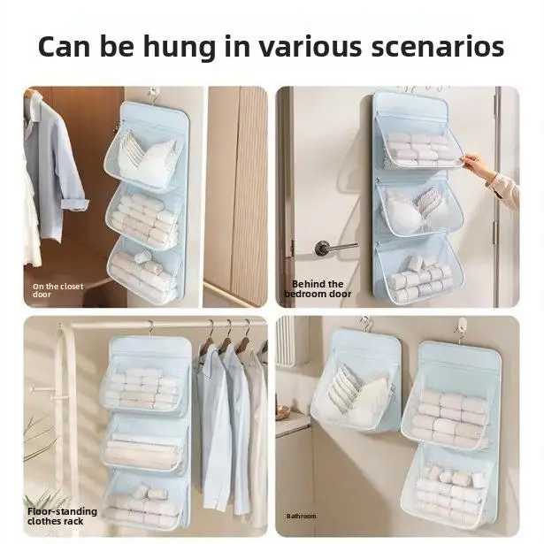 3-Tier Hanging Closet Organizer, Over the Door Storage Bag for Underwear, Socks & Bras, Space-Saving Wardrobe Organizer for Bedroom, Dorm & Home
