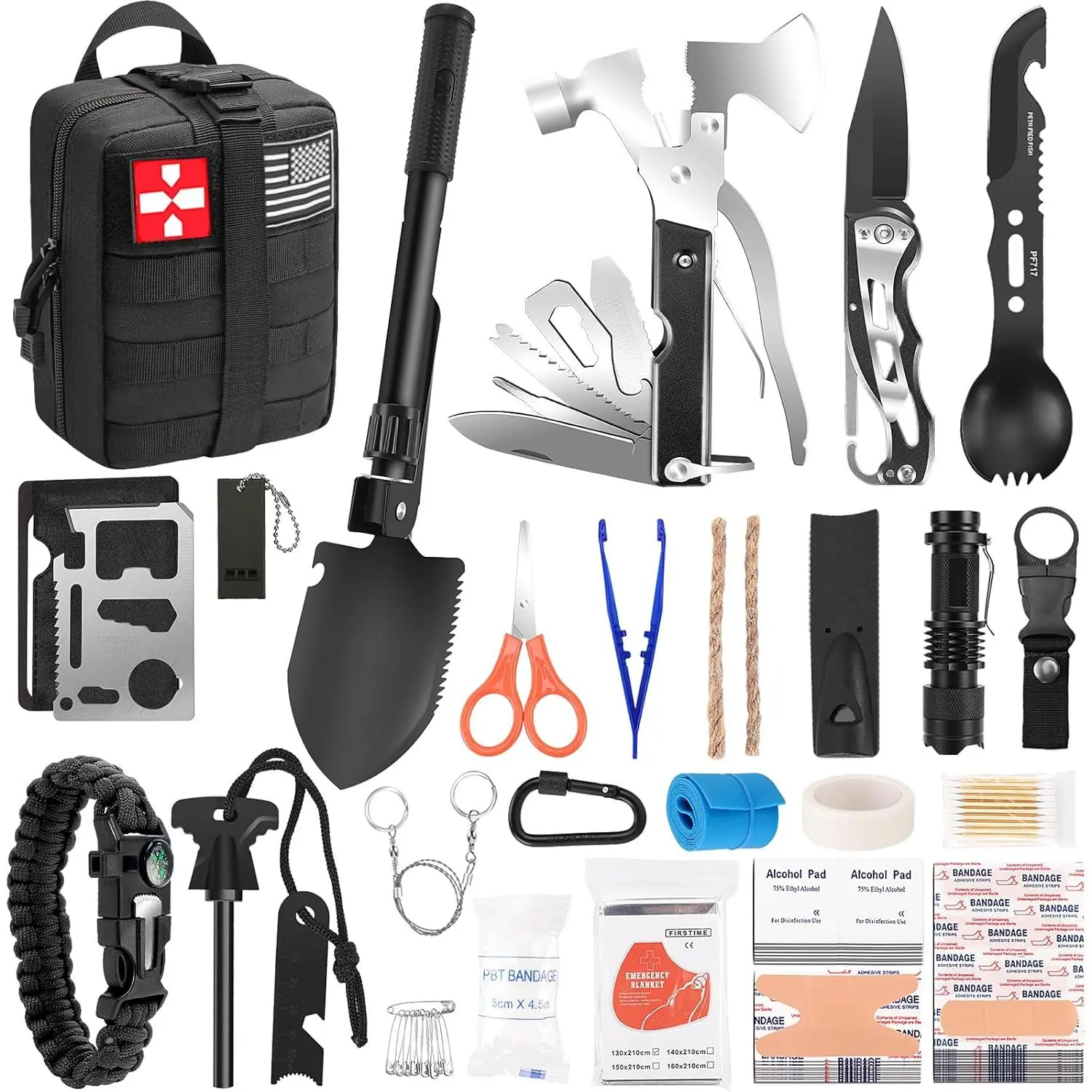 150-Piece Survival Kit with Tactical Molle Pouch - Emergency Gear for Car, Camping, Hiking - Father's Day, Christmas, Birthday Gifts for Men, Home, Hunters, Earthquake, 150 Pcs, Birthdays, Adventurous Families, Emergency Preppers, Handle Emergencies