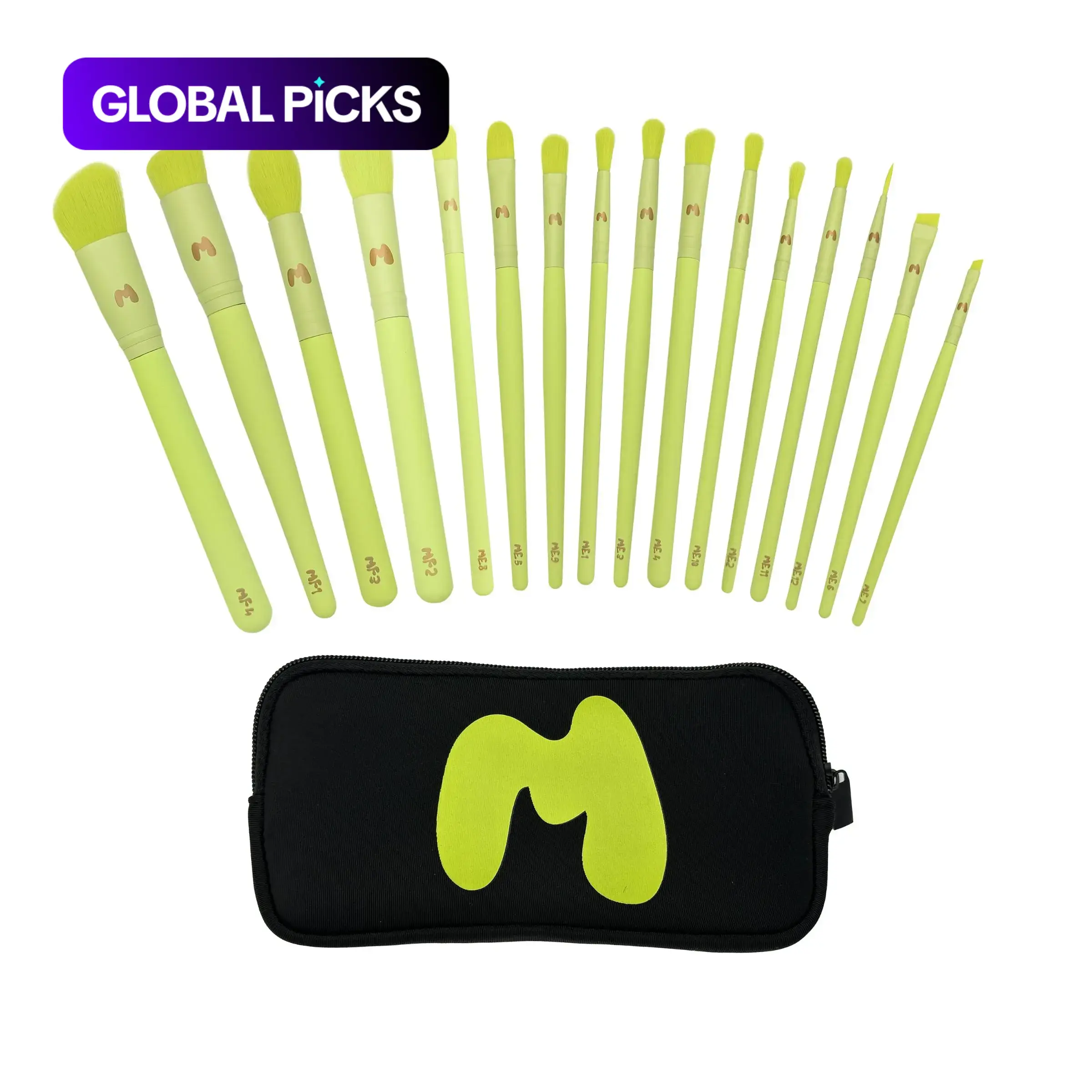 16 PIECE MAKEUP BRUSH SET & BRUSH POUCH - MADE BY MITCHELL Beauty Cosmetic Brush Set #GLOBAL PICKS