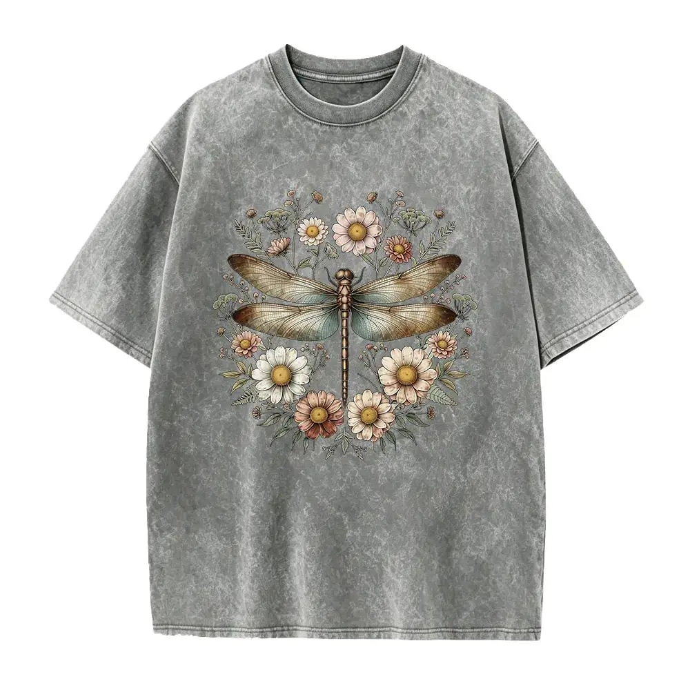 Men's Dragonfly & Wildflower Graphic T-Shirt - Casual Smooth Cotton, Lightweight Seamless Soft Round Neck Top, Shortsleeve, Fabric