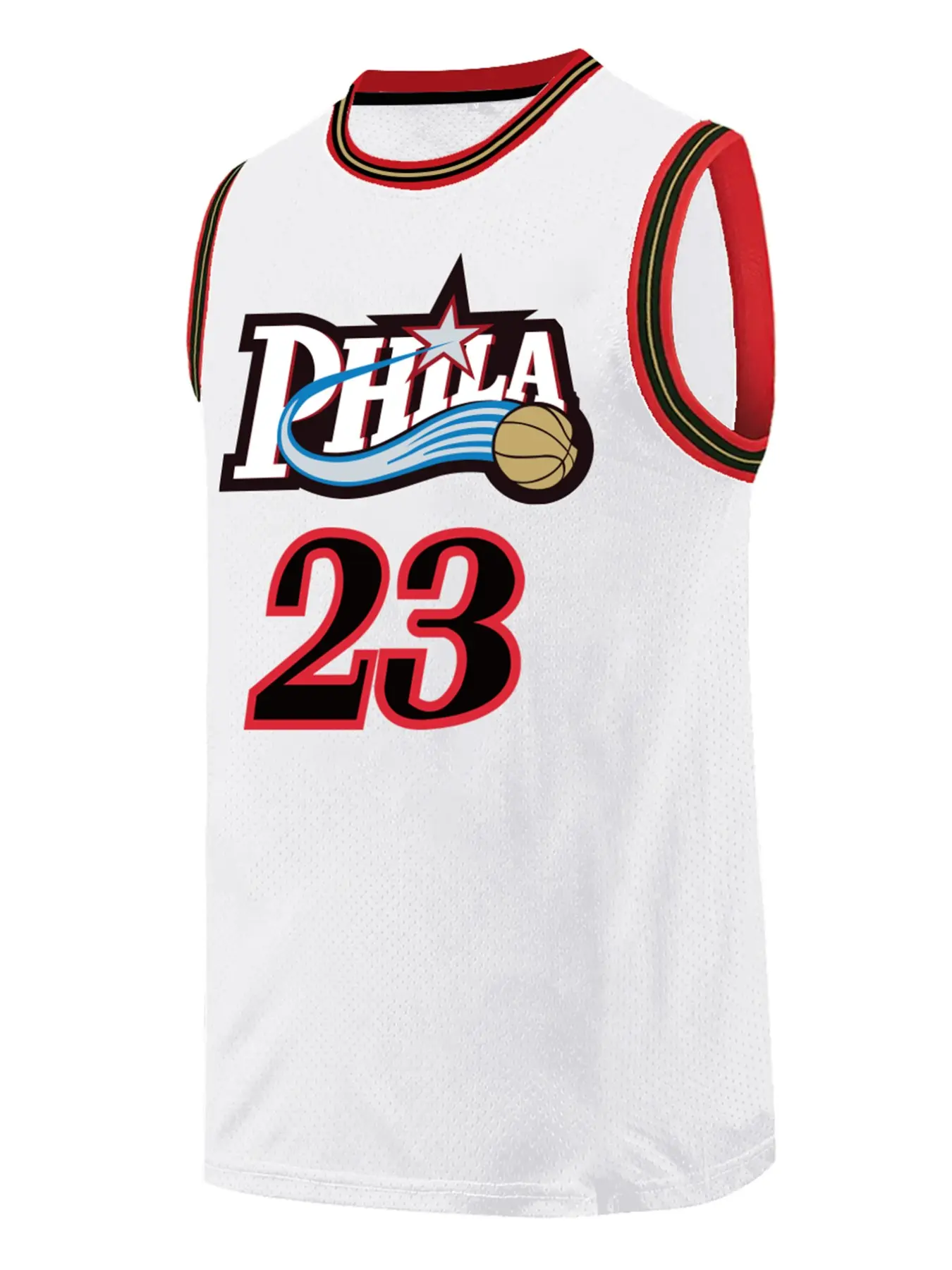 Men's 23 Basketball Jersey, Black/White/blue/Red Embroidered Sports Vest, Casual Long Fitted Top, H Type, Unlined, Figure Pattern